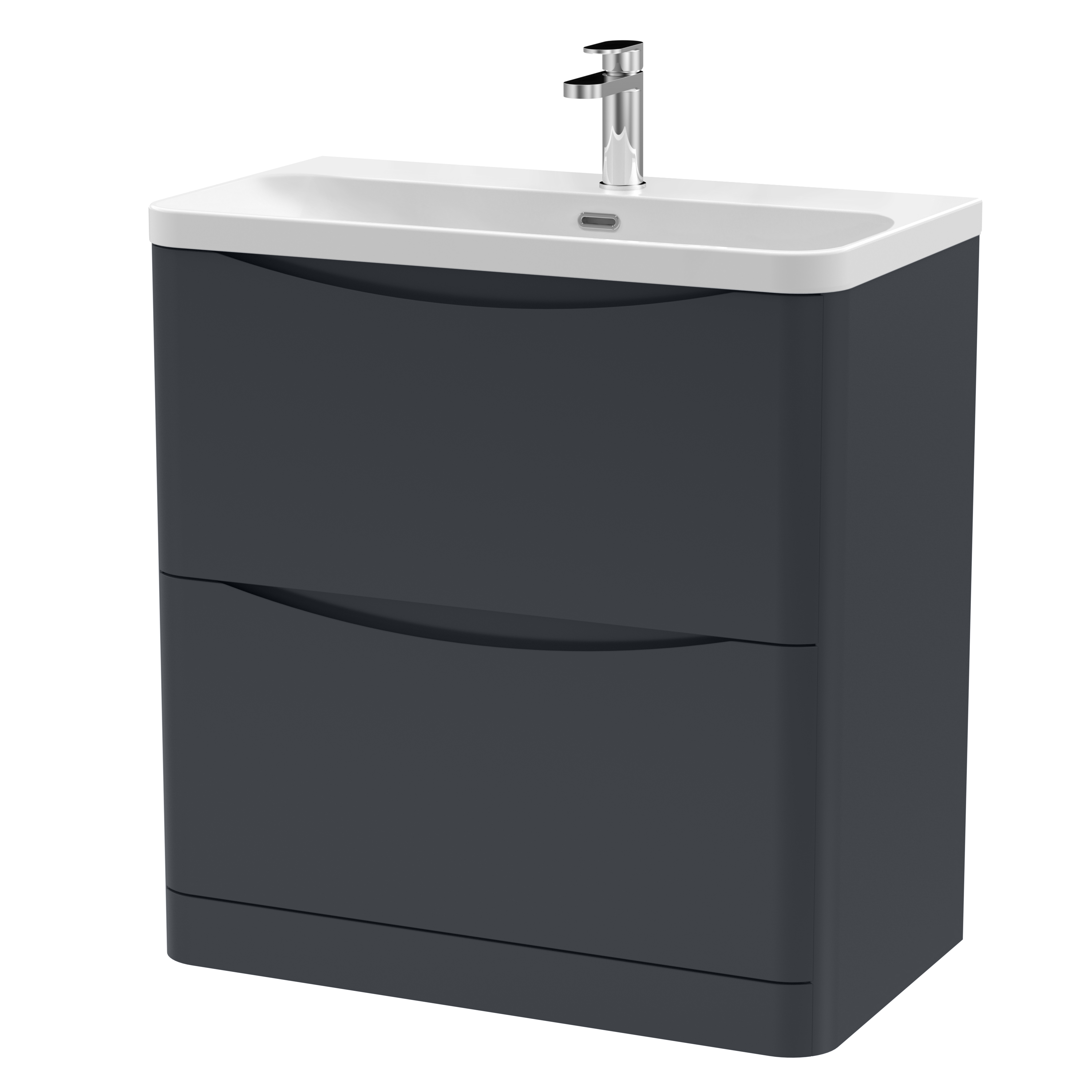 Nuie Lunar Soft Black 800mm Floor Standing 2 Drawer Vanity Unit and Thin Edge Ceramic Basin LUN1403B