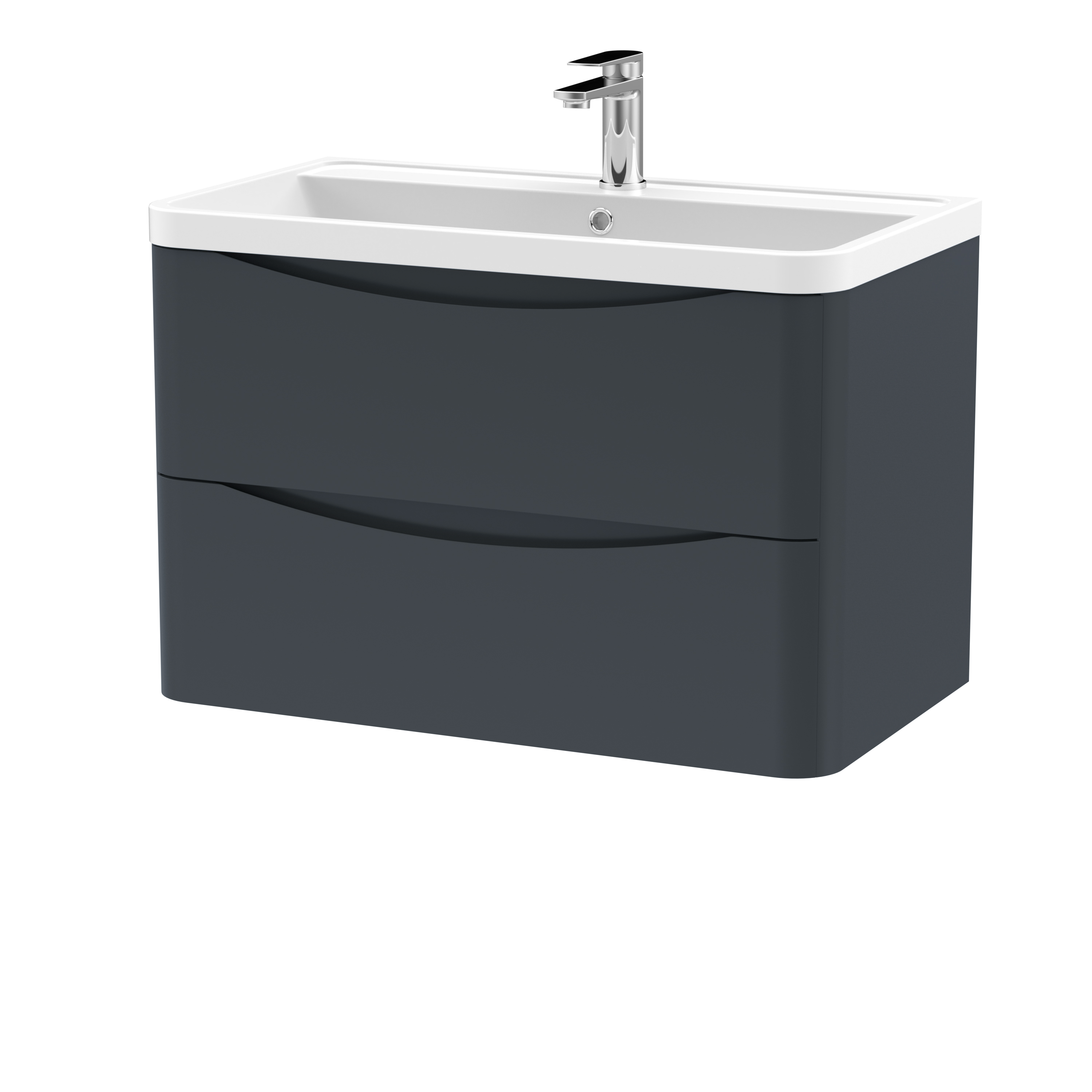 Nuie Lunar Soft Black 800mm Wall Hung 2 Drawer Vanity Unit and Polymarble Basin LUN1404