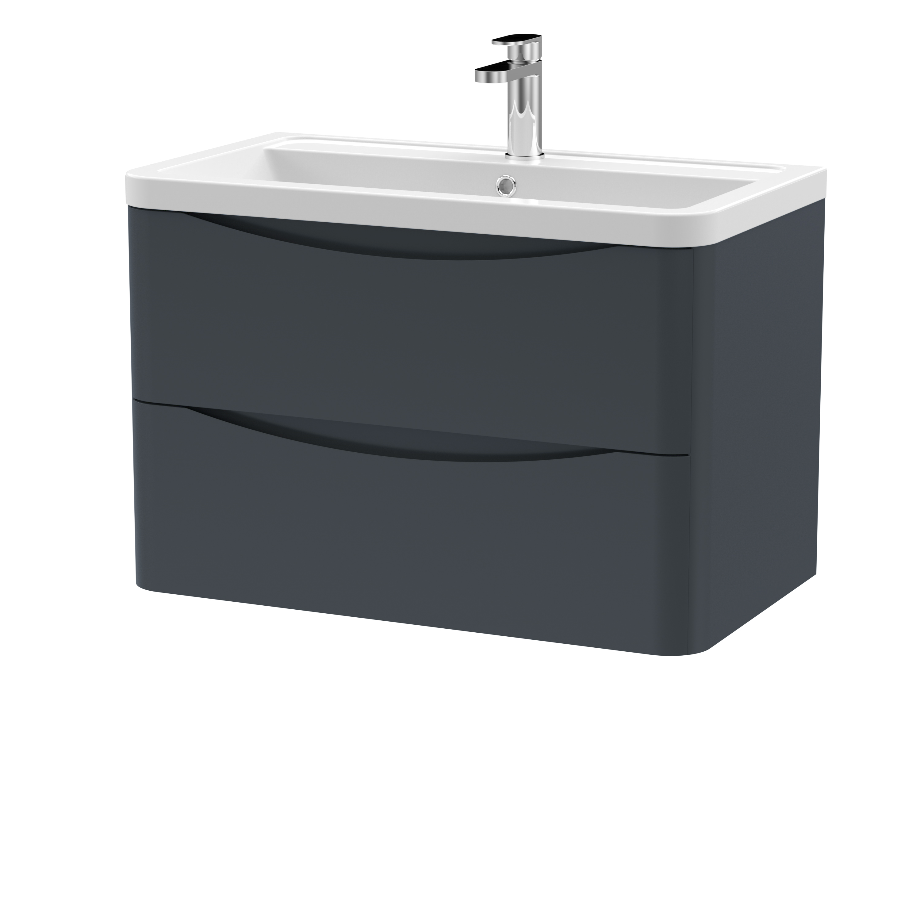 Nuie Lunar Soft Black 800mm Wall Hung 2 Drawer Vanity Unit and Ceramic Basin LUN1404A