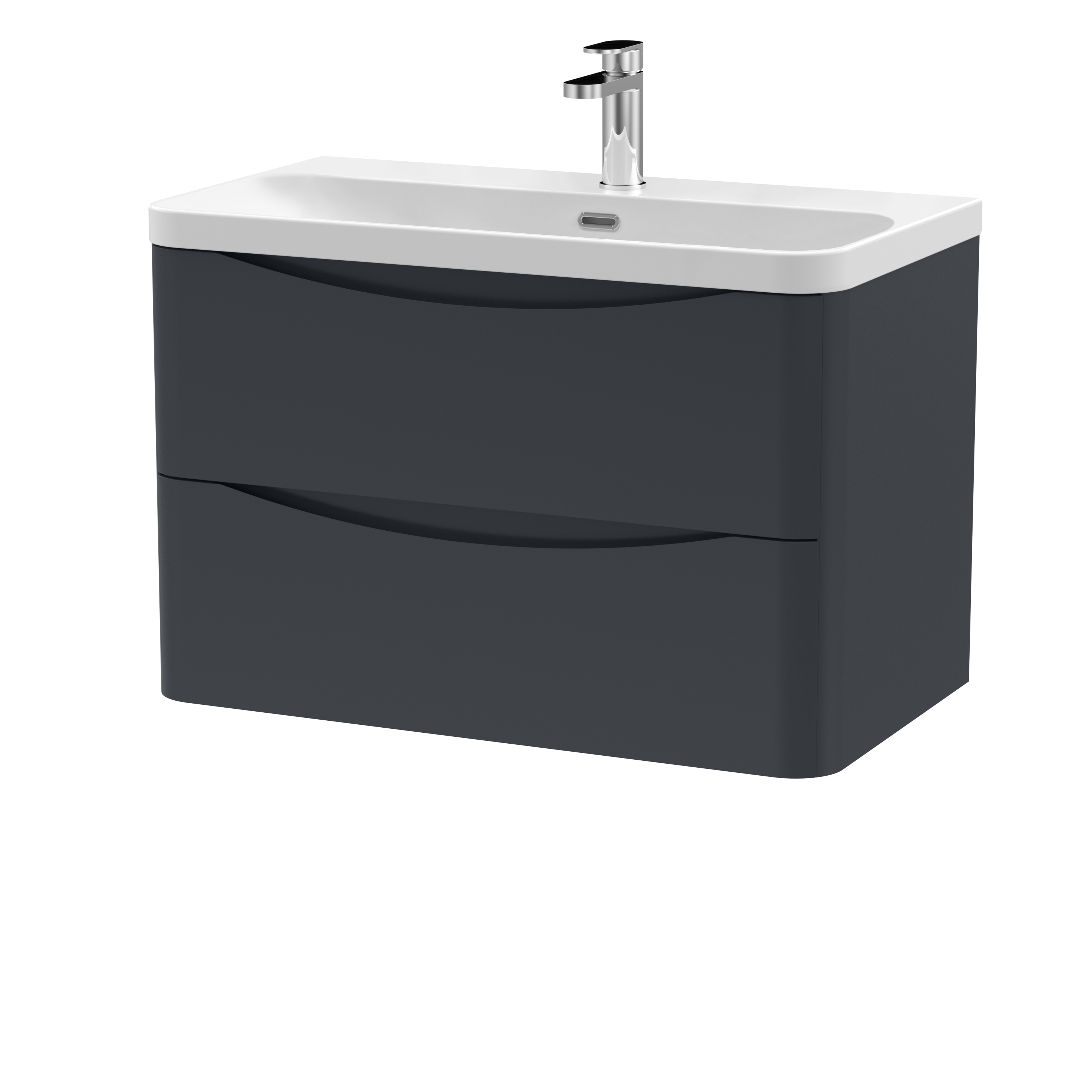 Nuie Lunar Soft Black 800mm Wall Hung 2 Drawer Vanity Unit and Thin Edge Ceramic Basin LUN1404B