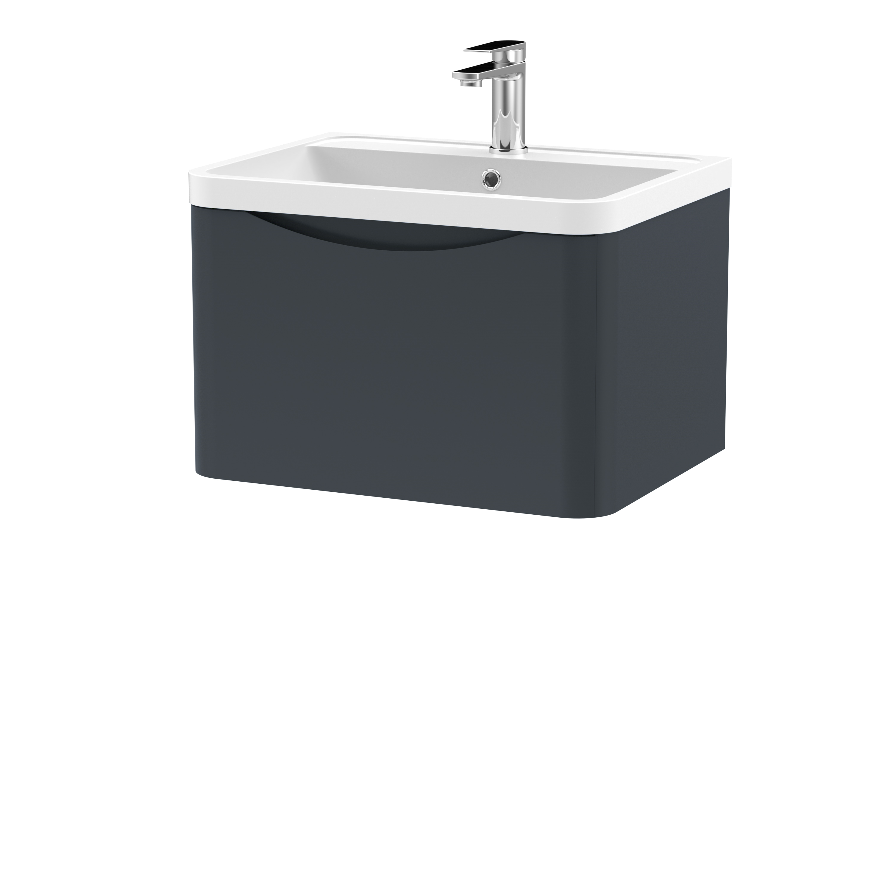 Nuie Lunar Soft Black 600mm Wall Hung 1 Drawer Vanity Unit and Polymarble Basin LUN1405