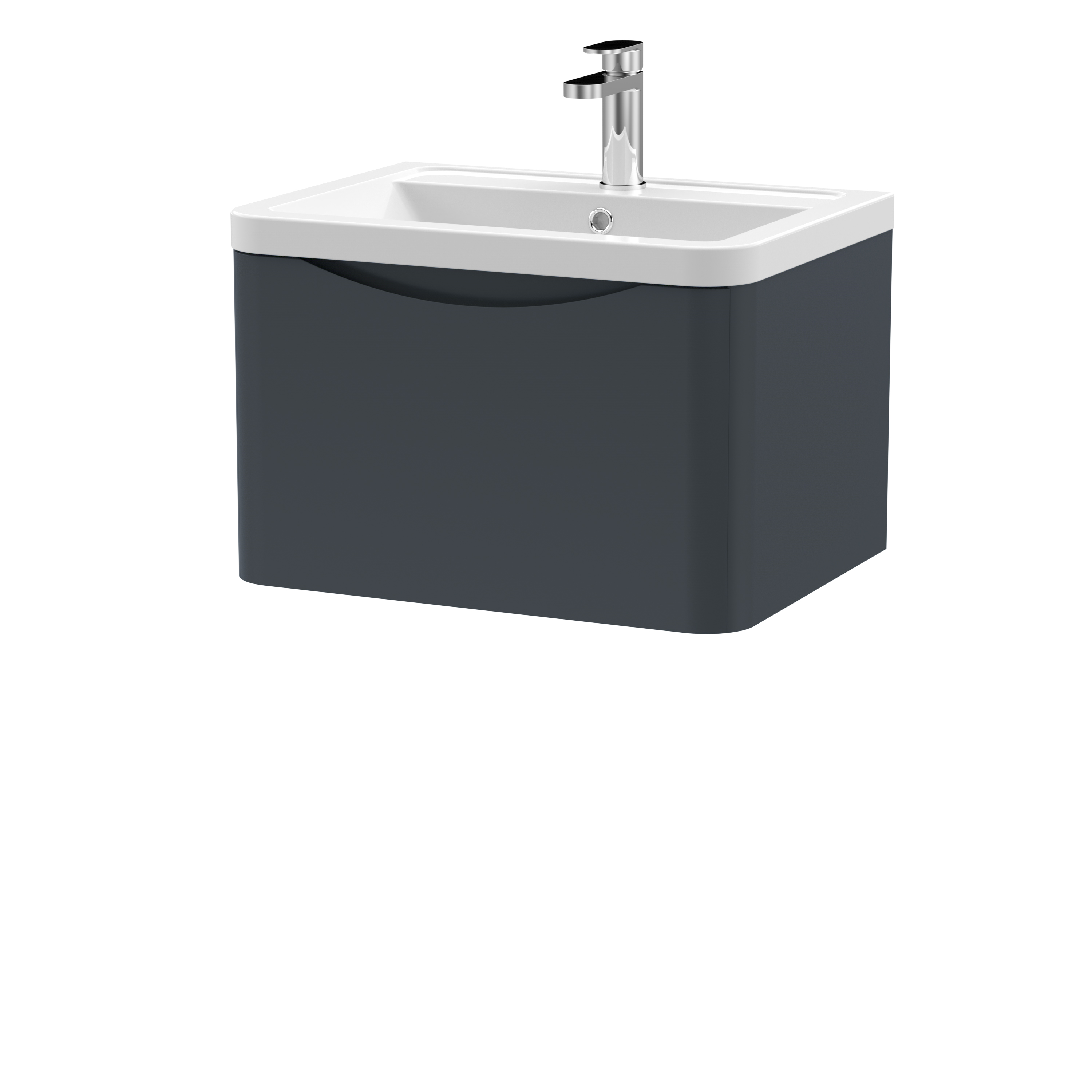Nuie Lunar Soft Black 600mm Wall Hung 1 Drawer Vanity Unit and Ceramic Basin LUN1405A