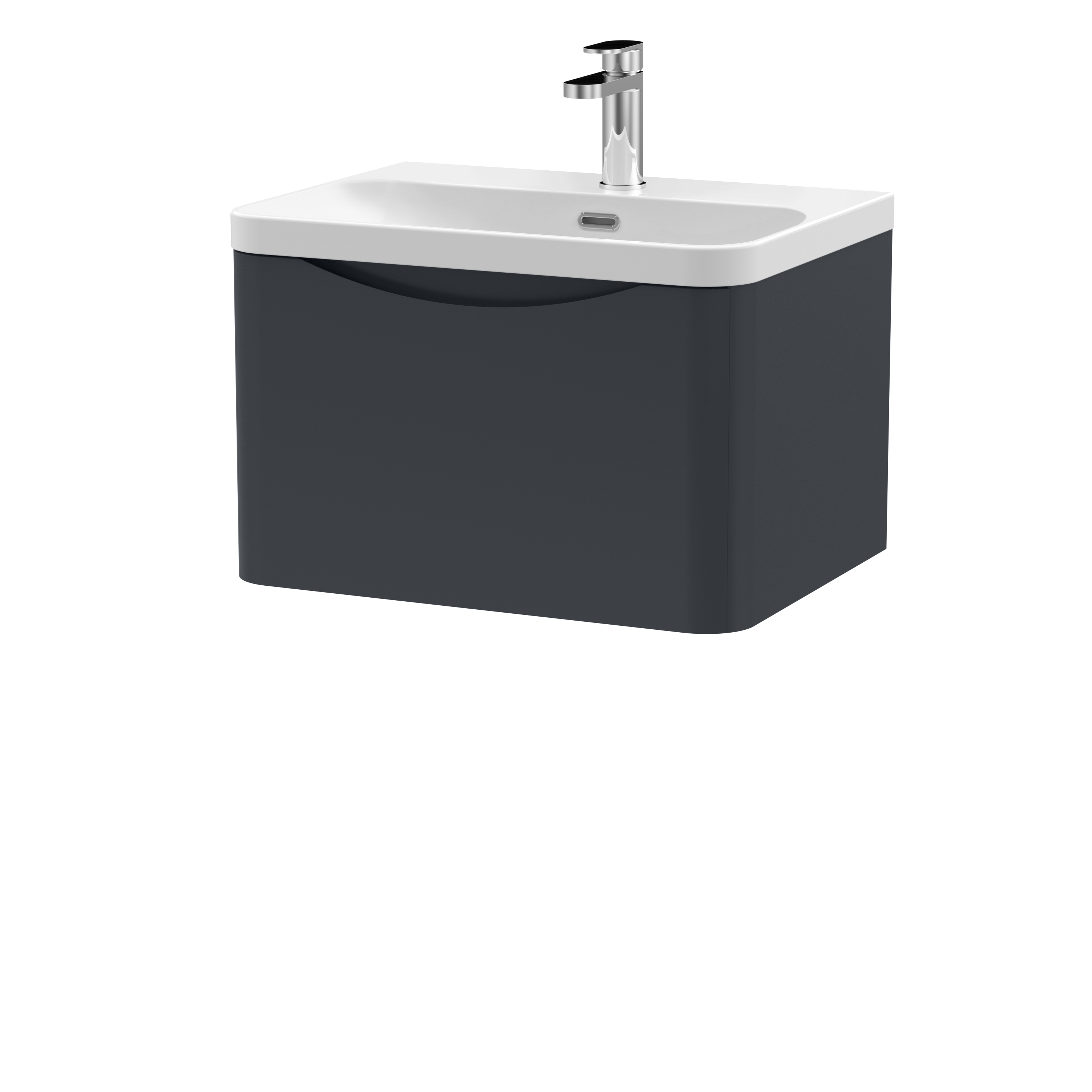 Nuie Lunar Soft Black 600mm Wall Hung 1 Drawer Vanity Unit and Thin Edge Ceramic Basin LUN1405B