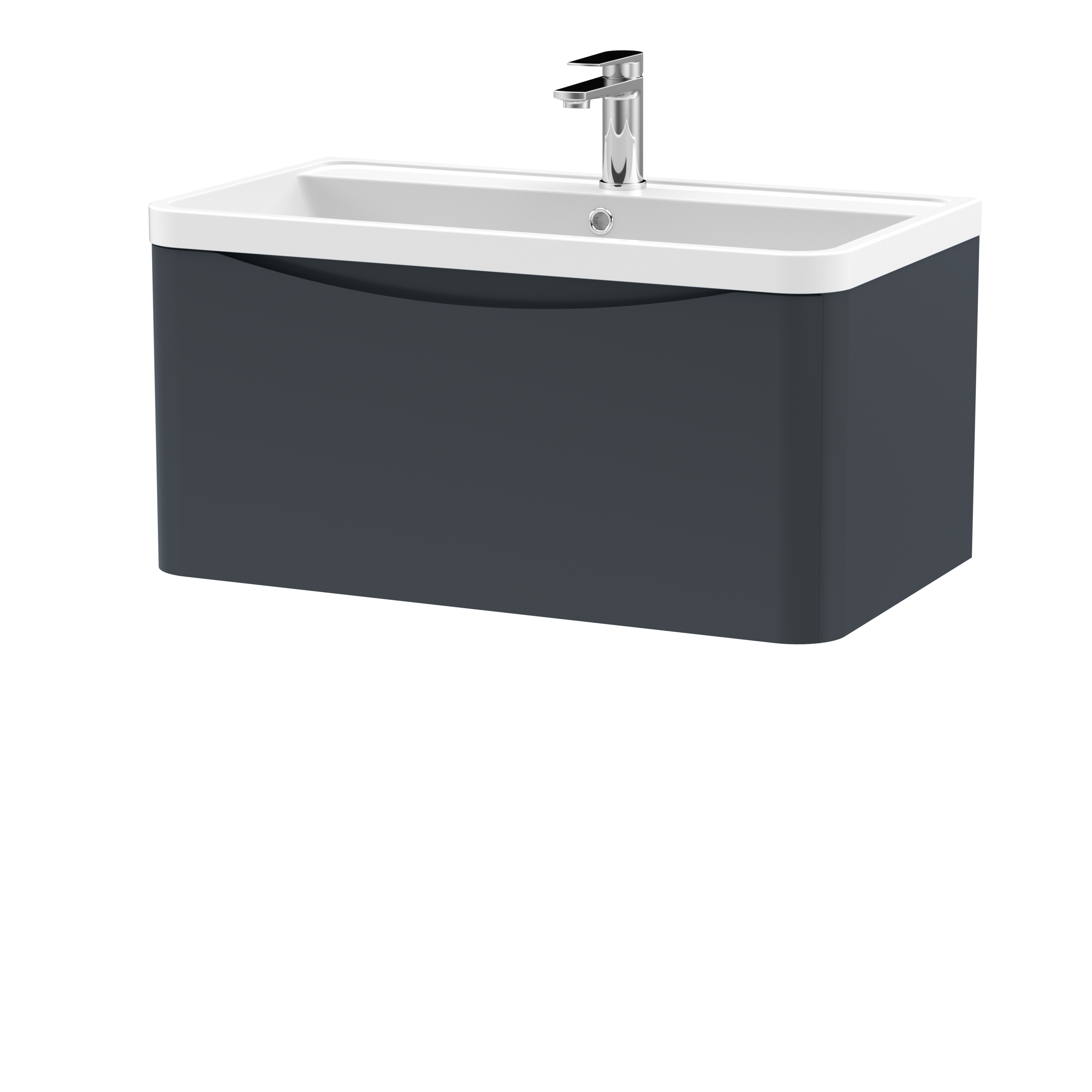 Nuie Lunar Soft Black 800mm Wall Hung 1 Drawer Vanity Unit and Polymarble Basin LUN1406