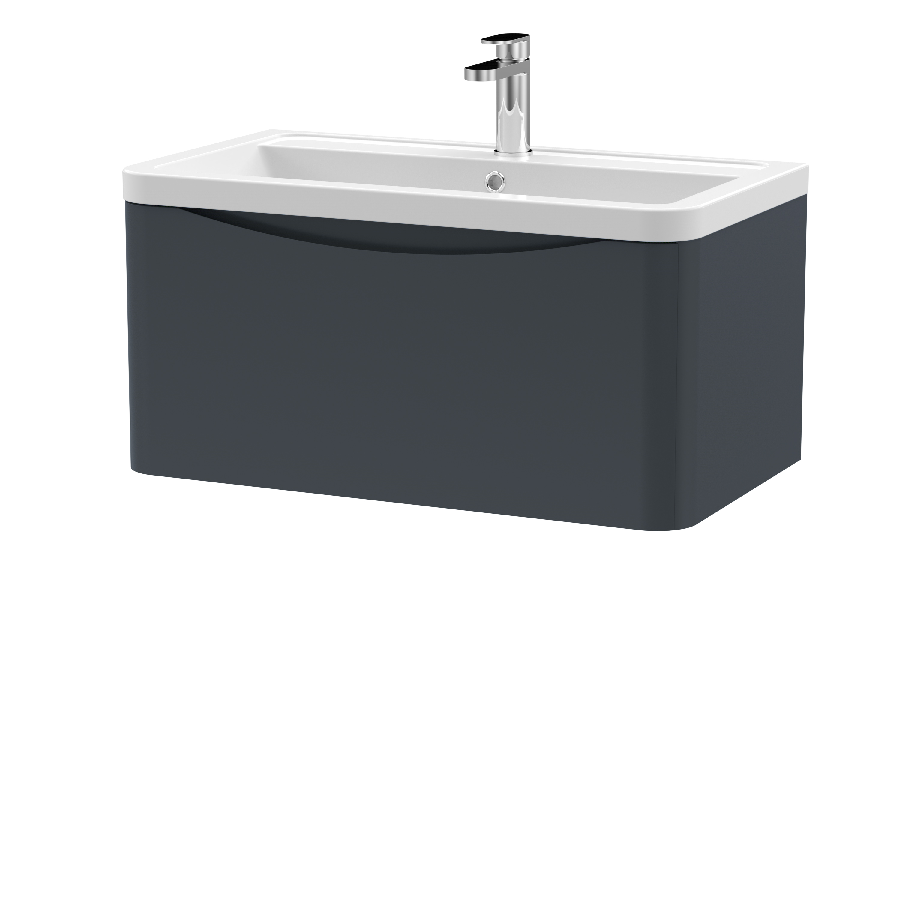 Nuie Lunar Soft Black 800mm Wall Hung 1 Drawer Vanity Unit and Ceramic Basin LUN1406A