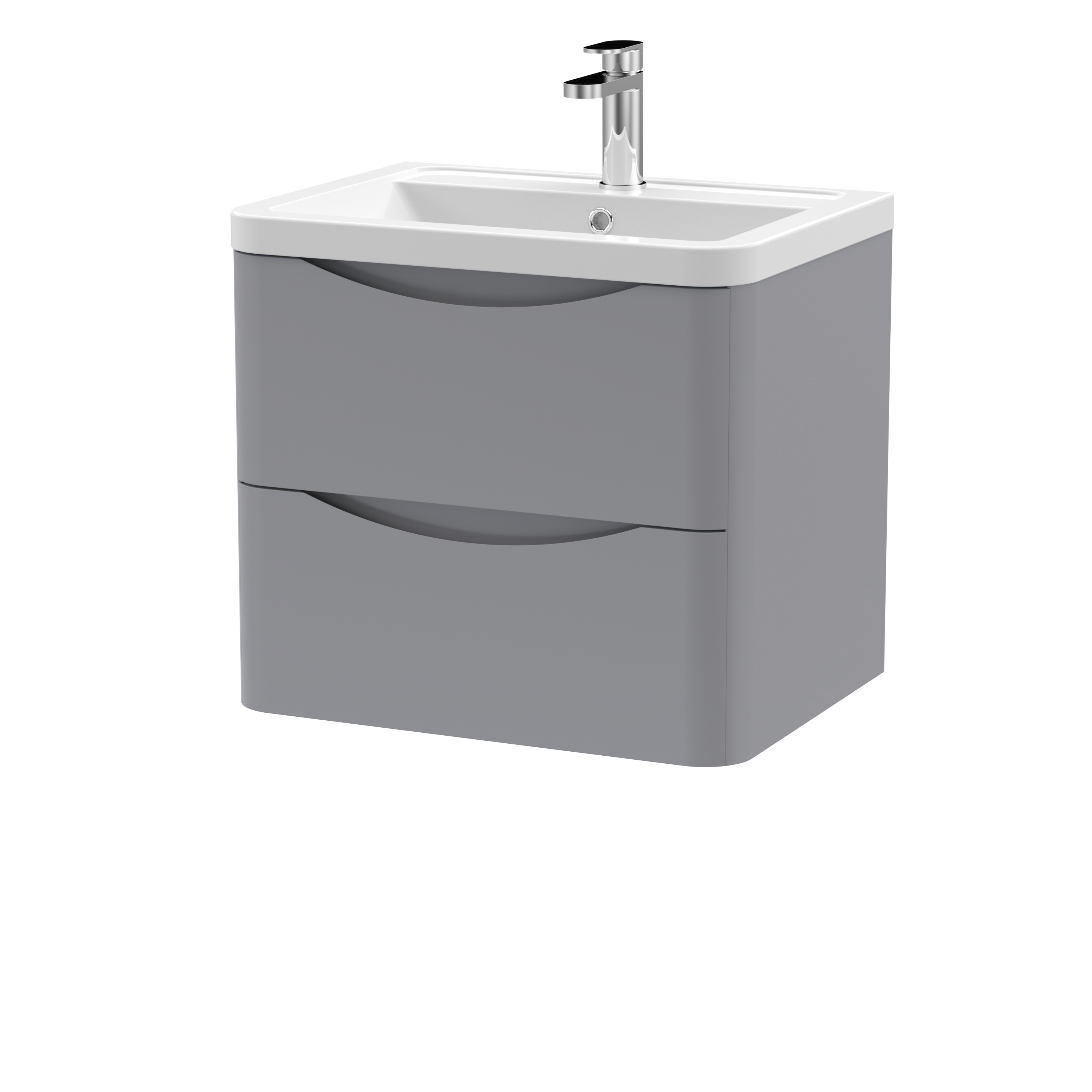 Nuie Lunar Satin Grey 600mm Wall Hung 2 Drawer Vanity Unit and Ceramic Basin LUN202A
