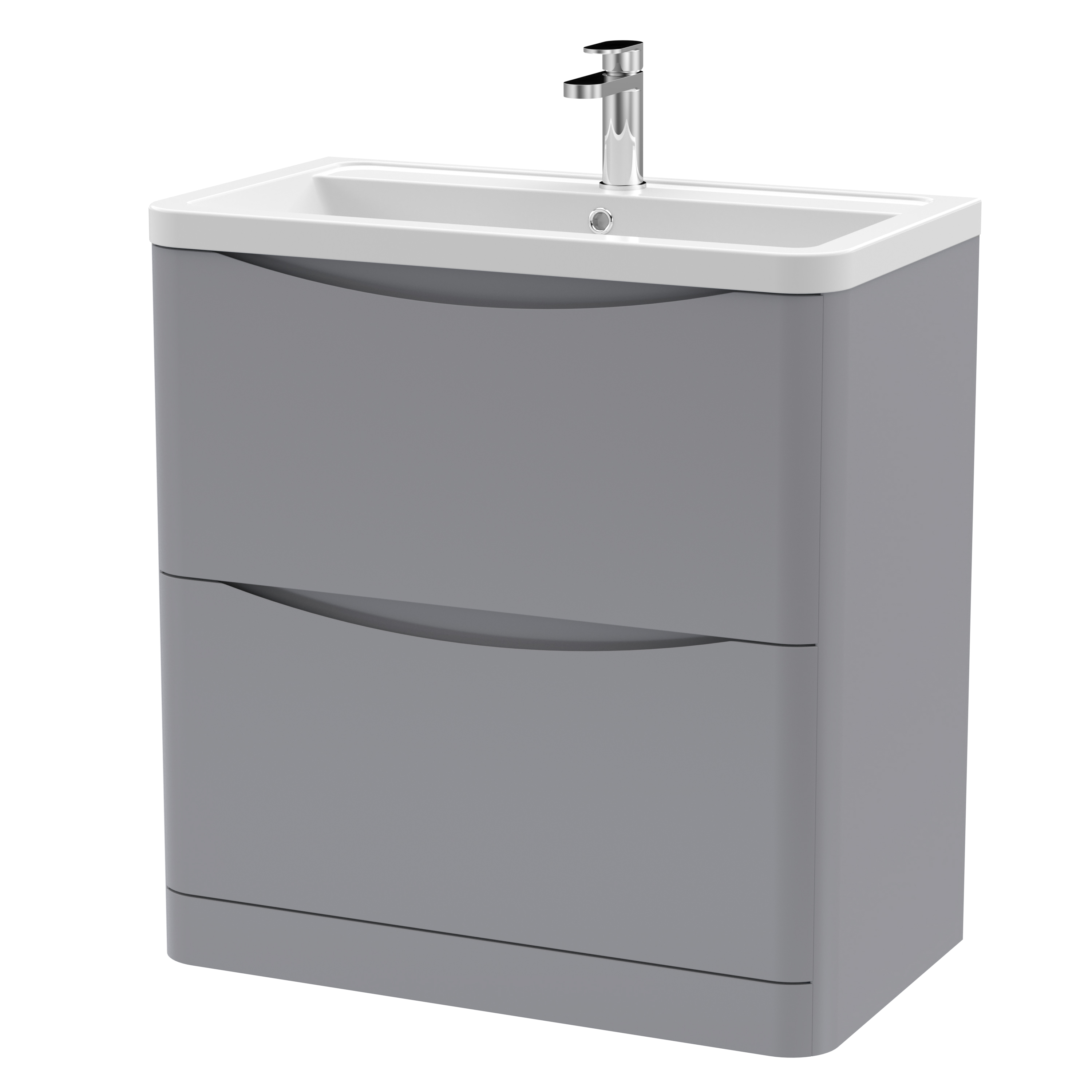 Nuie Lunar Satin Grey 800mm Floor Standing 2 Drawer Vanity Unit and Ceramic Basin LUN203A