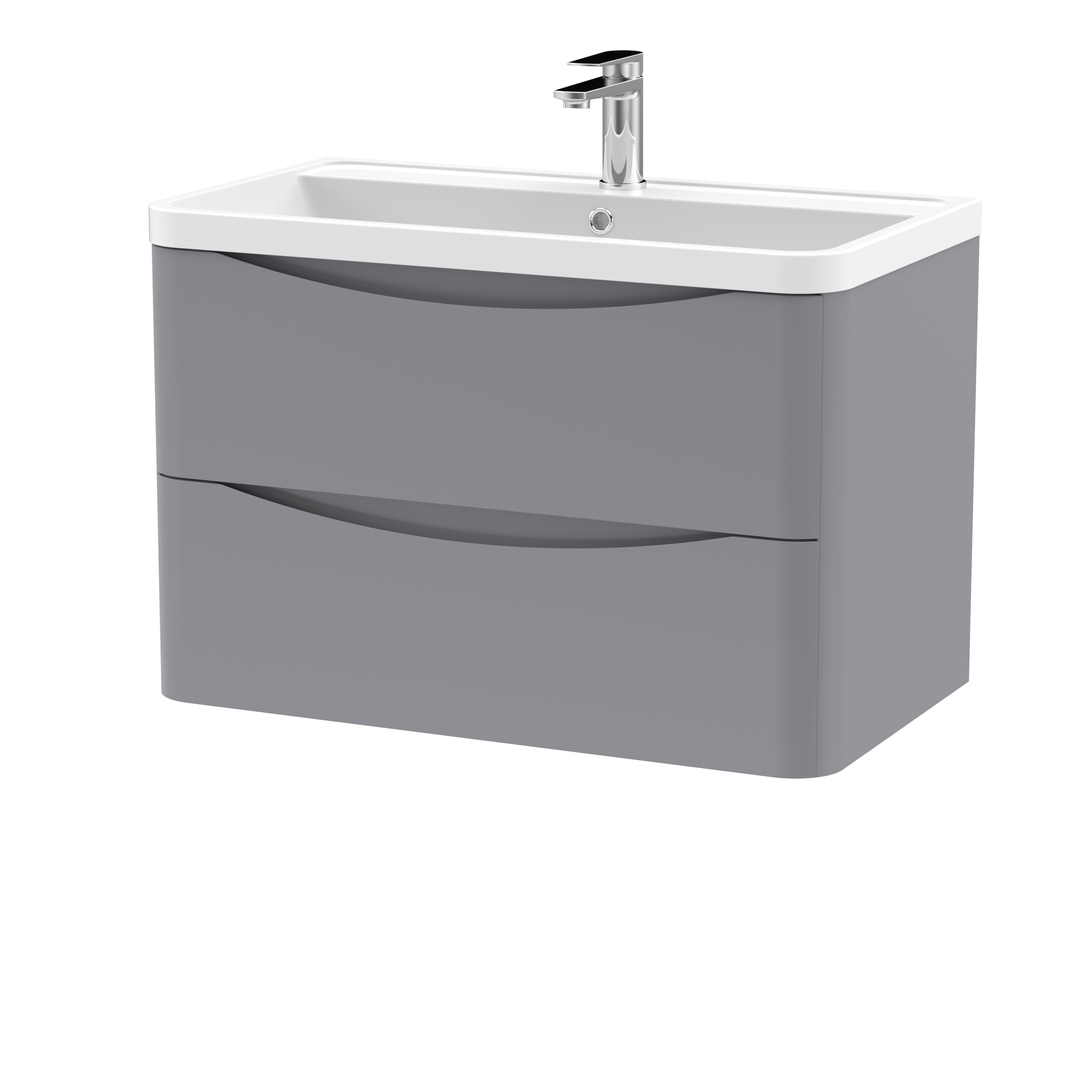 Nuie Lunar Satin Grey 800mm Wall Hung 2 Drawer Vanity Unit and Polymarble Basin LUN204