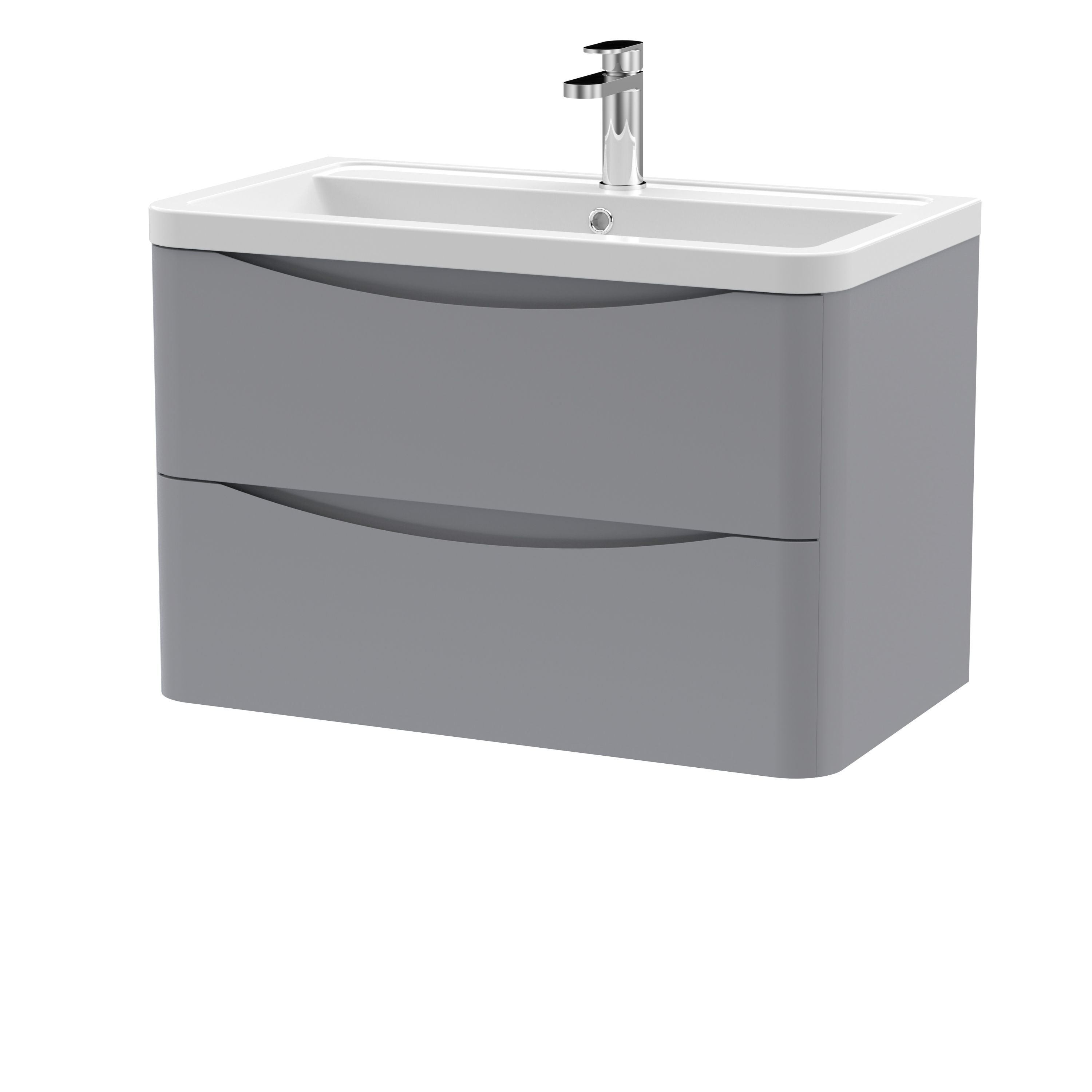 Nuie Lunar Satin Grey 800mm Wall Hung 2 Drawer Vanity Unit and Ceramic Basin LUN204A