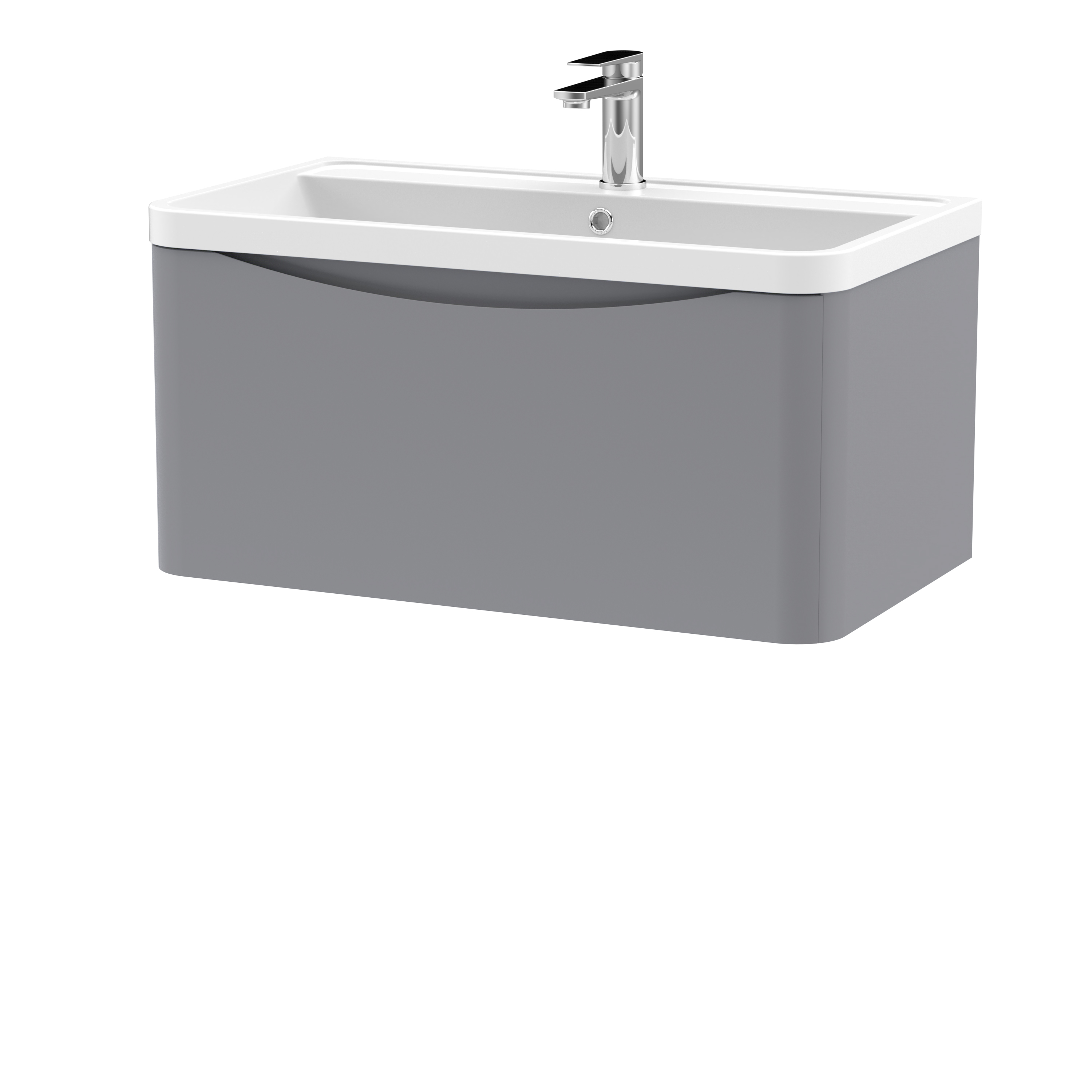 Nuie Lunar Satin Grey 800mm Wall Hung 1 Drawer Vanity Unit and Polymarble Basin LUN206