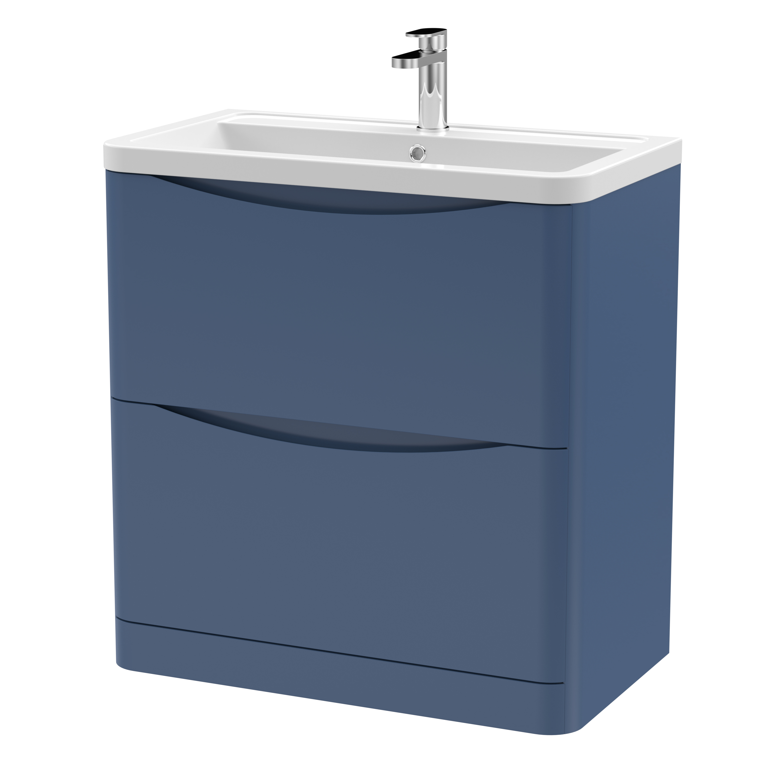Nuie Lunar Satin Blue 800mm Floor Standing 2 Drawer Vanity Unit and Ceramic Basin LUN303A
