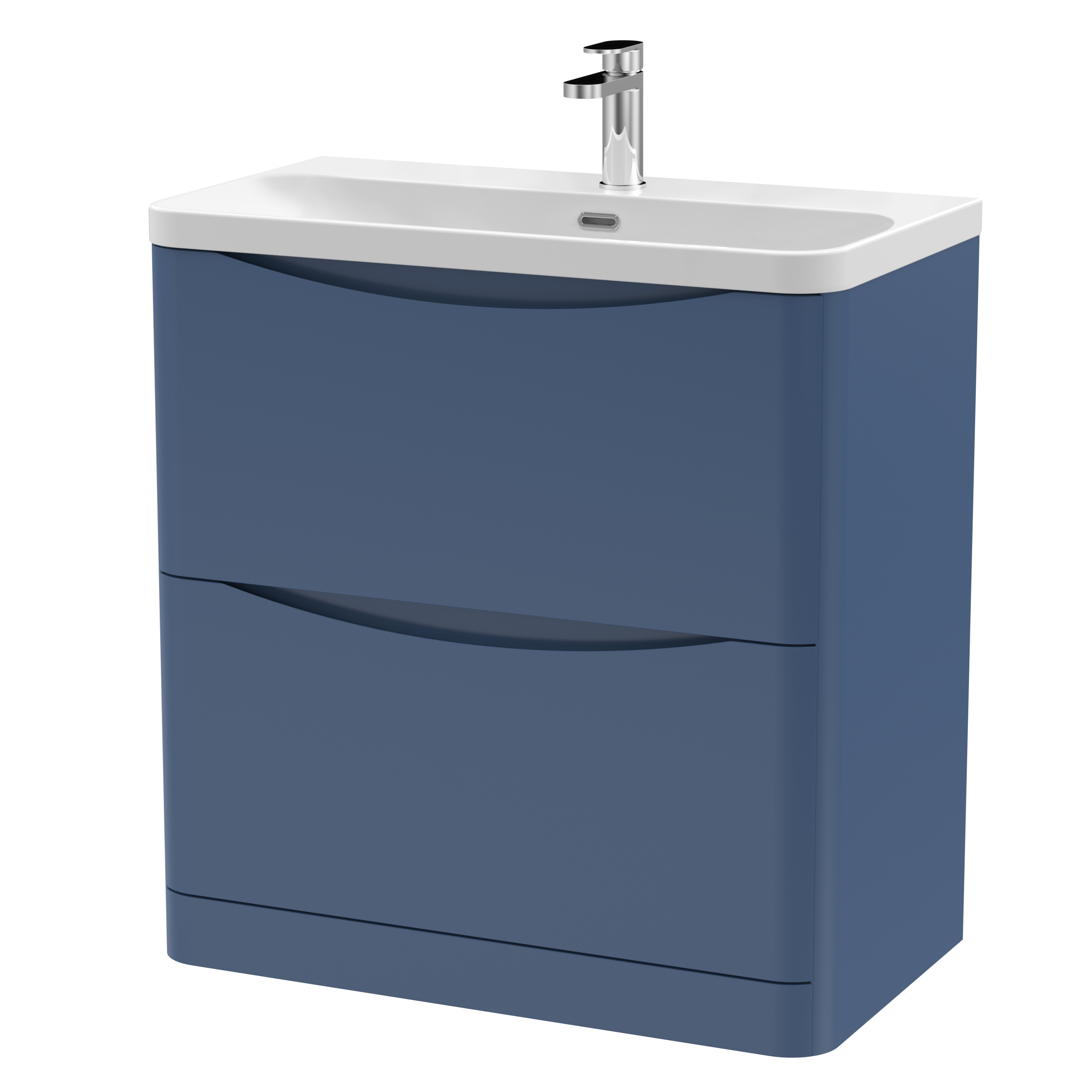 Nuie Lunar Satin Blue 800mm Floor Standing 2 Drawer Vanity Unit and Thin Edge Ceramic Basin LUN303B
