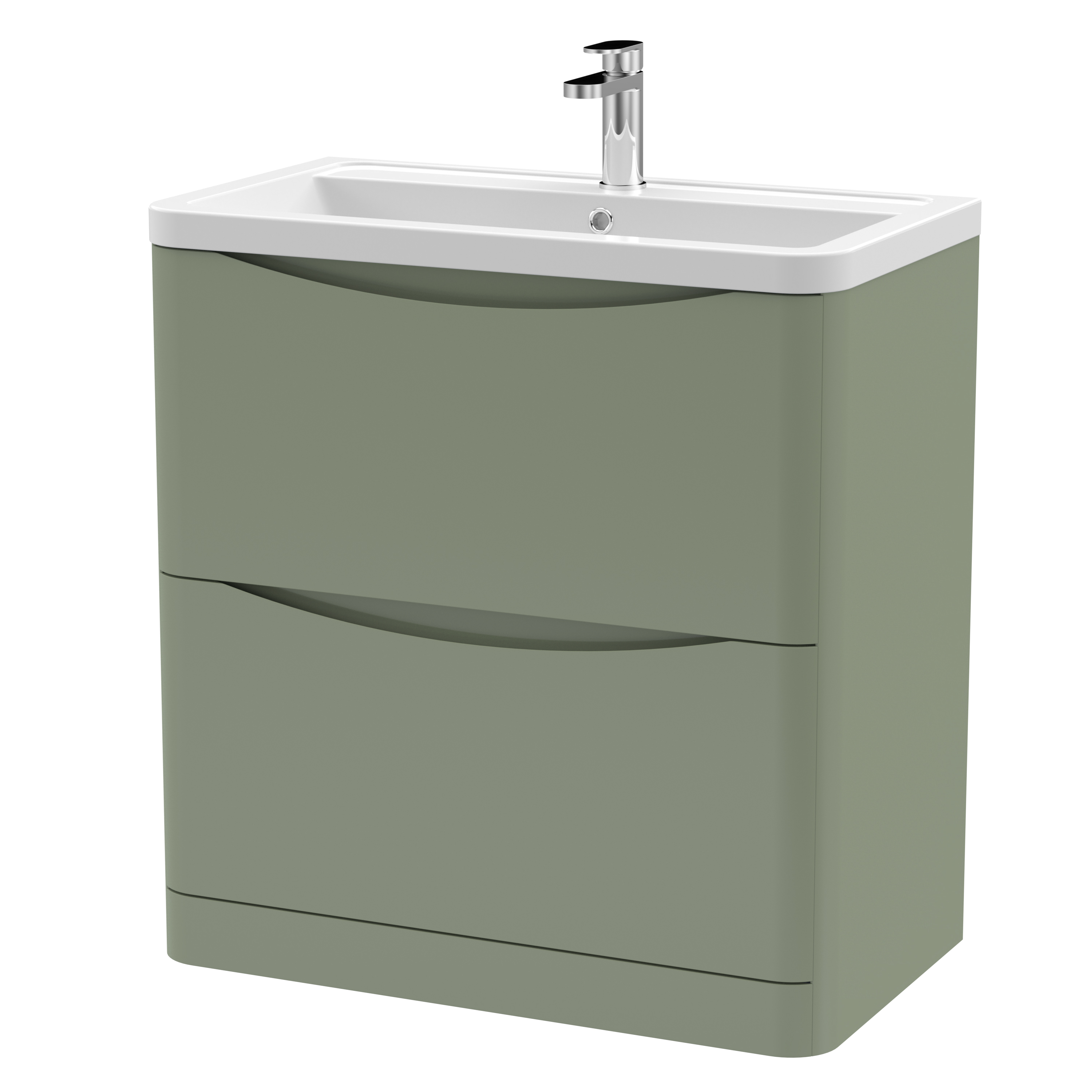 Nuie Lunar Satin Green 800mm Floor Standing 2 Drawer Vanity Unit and Ceramic Basin LUN803A