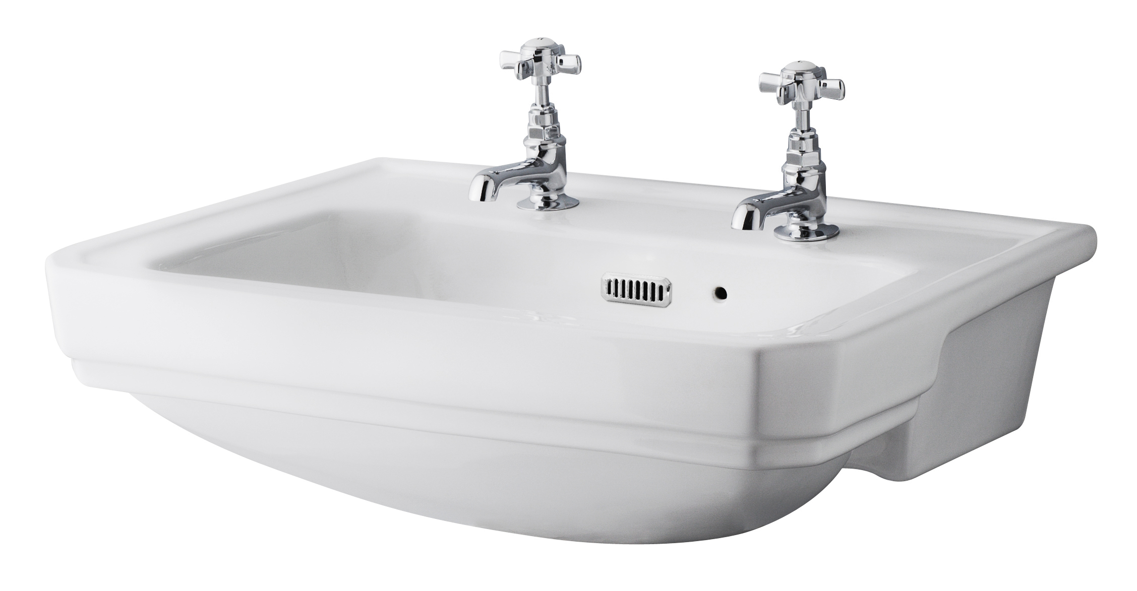 Hudson Reed Richmond Matt White 560mm Semi Recessed Basin 2 Tap Hole NCS808