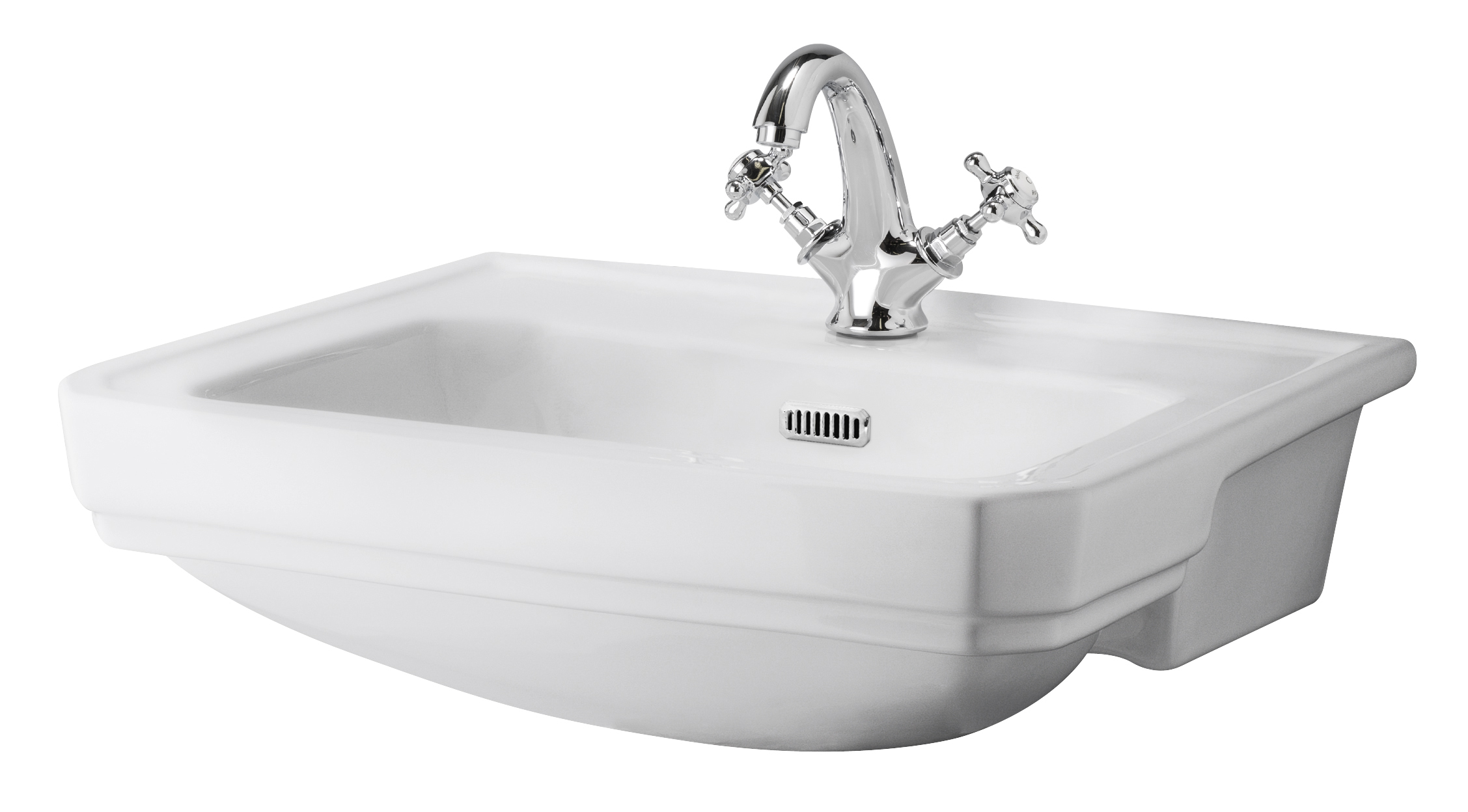 Hudson Reed Richmond White 560mm Semi Recessed Basin 1 Tap Hole NCS808A
