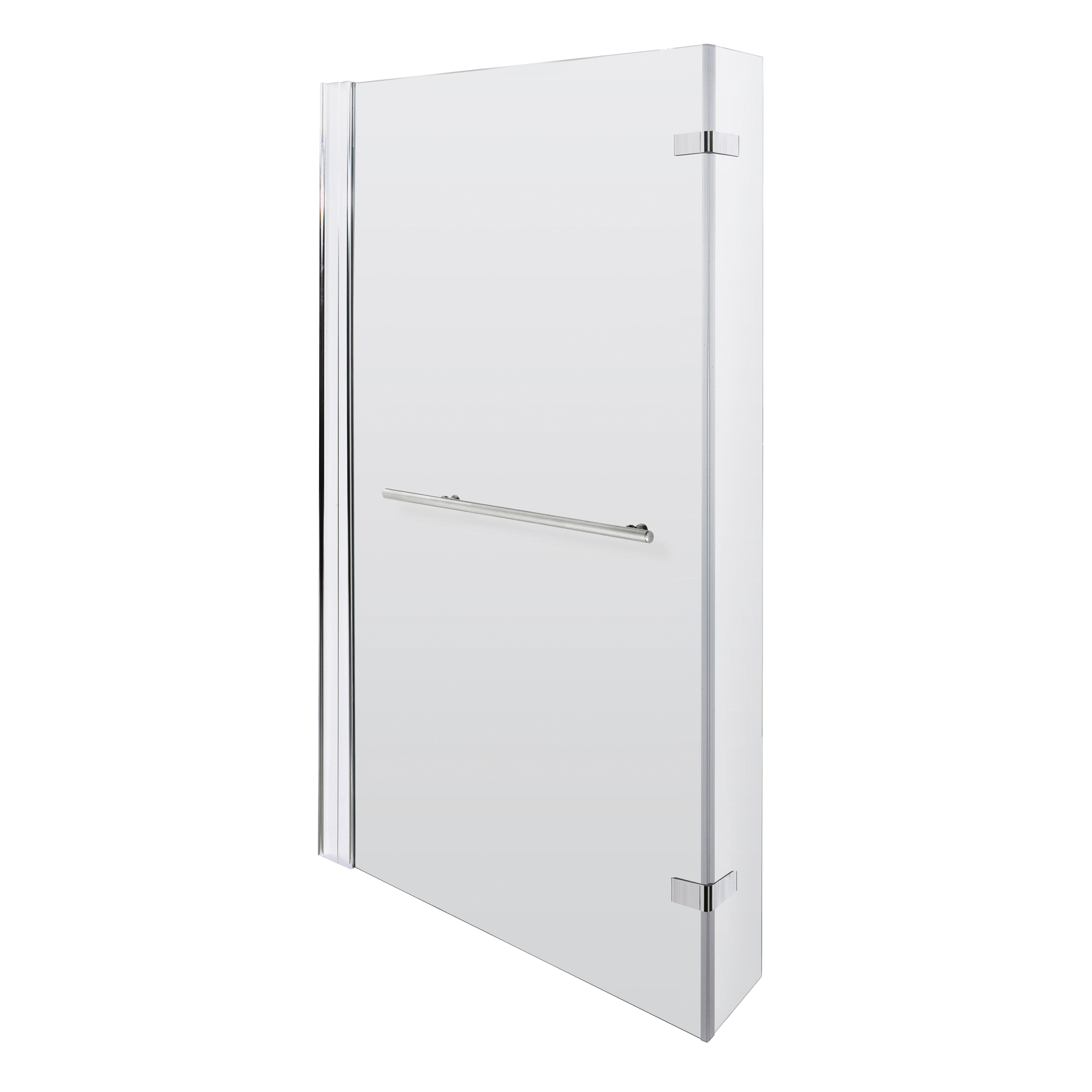 Nuie Chrome L Shaped Bath Screen Hinged with Rail NSBSR1