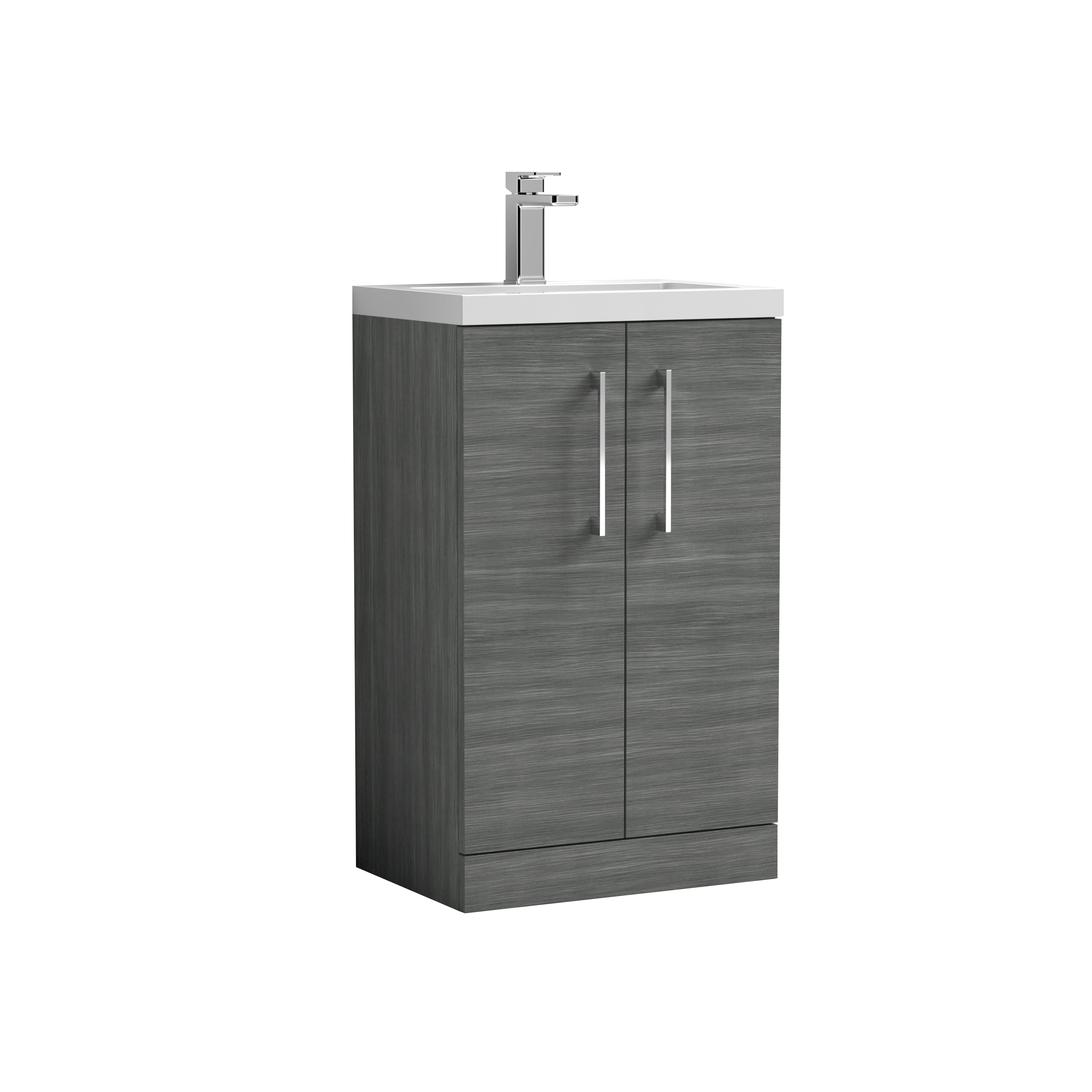 Nuie Arno Compact Anthracite Woodgrain 500mm Floor Standing 2 Door Vanity Unit and Polymarble Basin PAL004