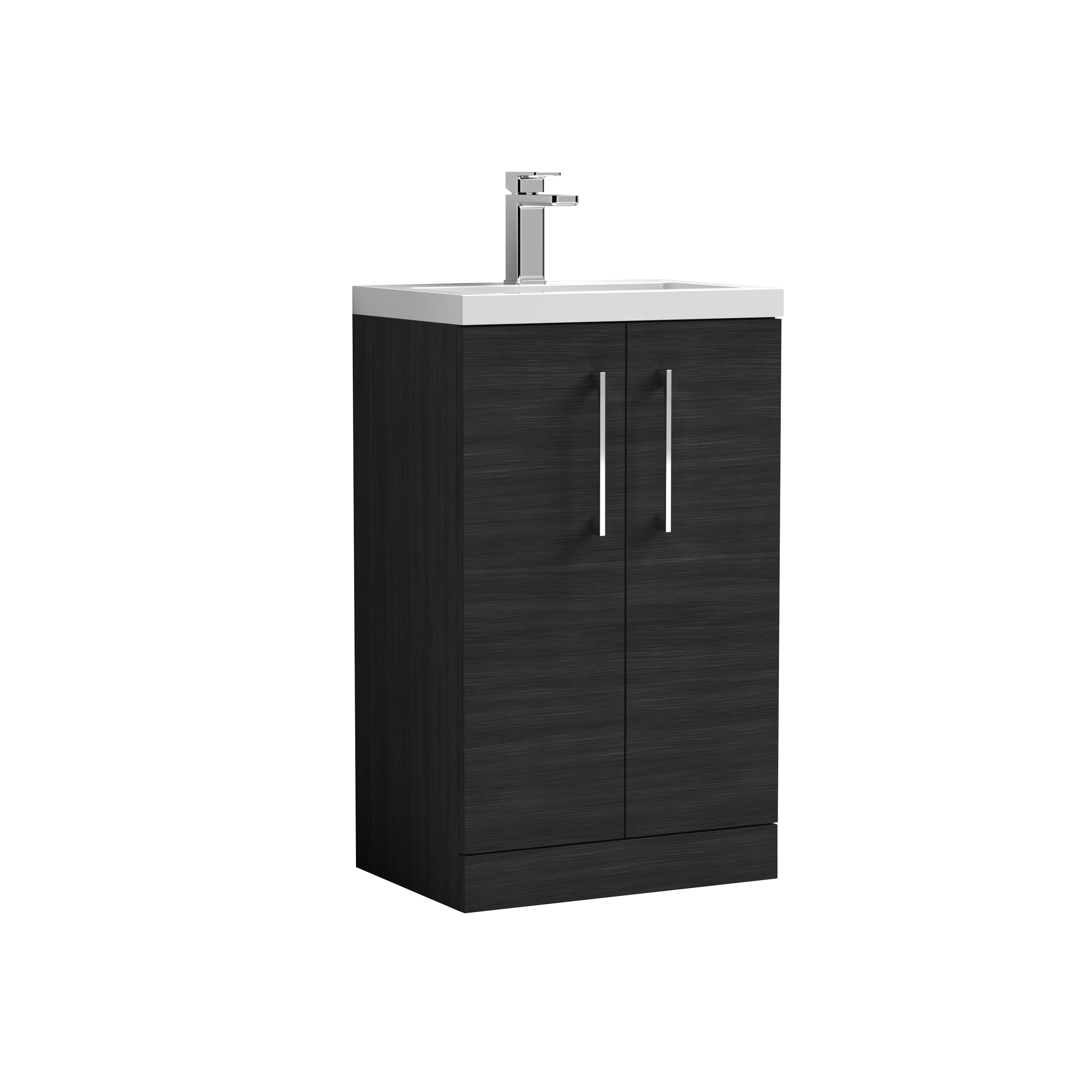 Nuie Arno Compact Charcoal Black 500mm Floor Standing 2 Door Vanity Unit and Ceramic Basin PAL005E