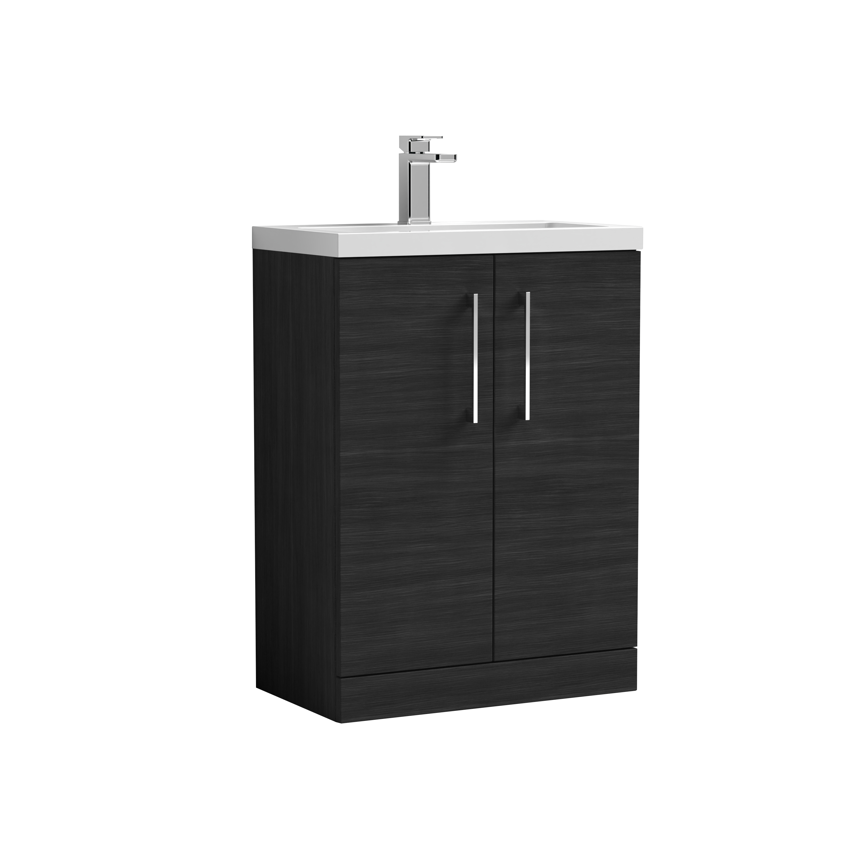 Nuie Arno Compact Charcoal Black 600mm Floor Standing 2 Door Vanity Unit and Polymarble Basin PAL026