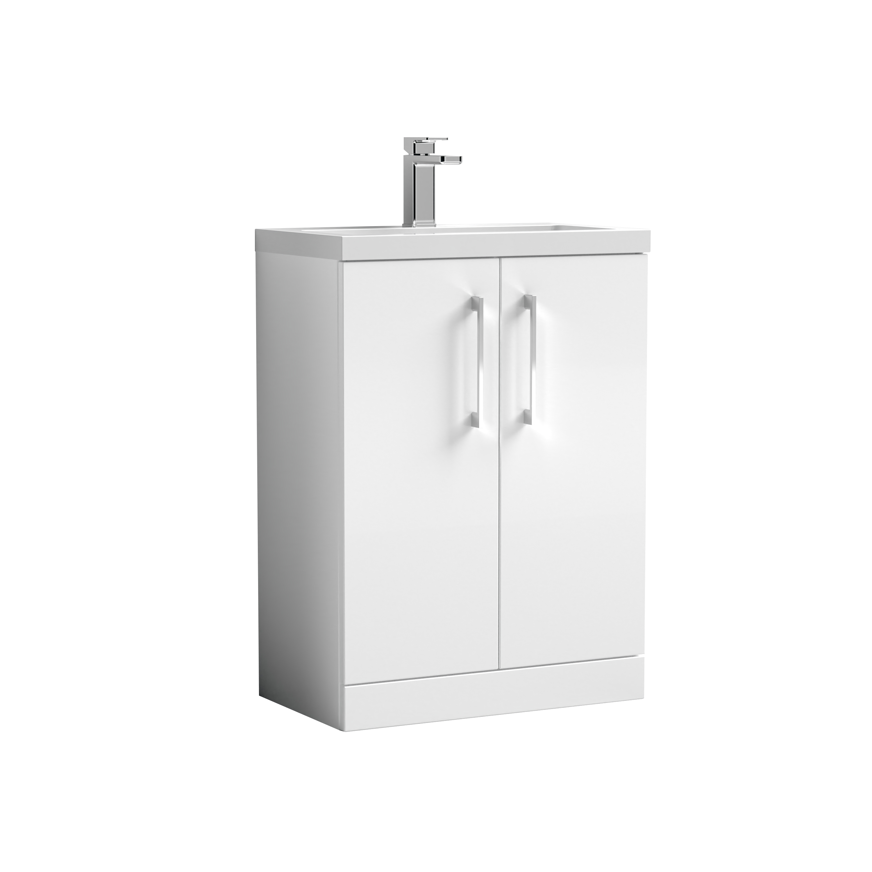 Nuie Arno Compact Gloss White 600mm Floor Standing 2 Door Vanity Unit and Polymarble Basin PAL027