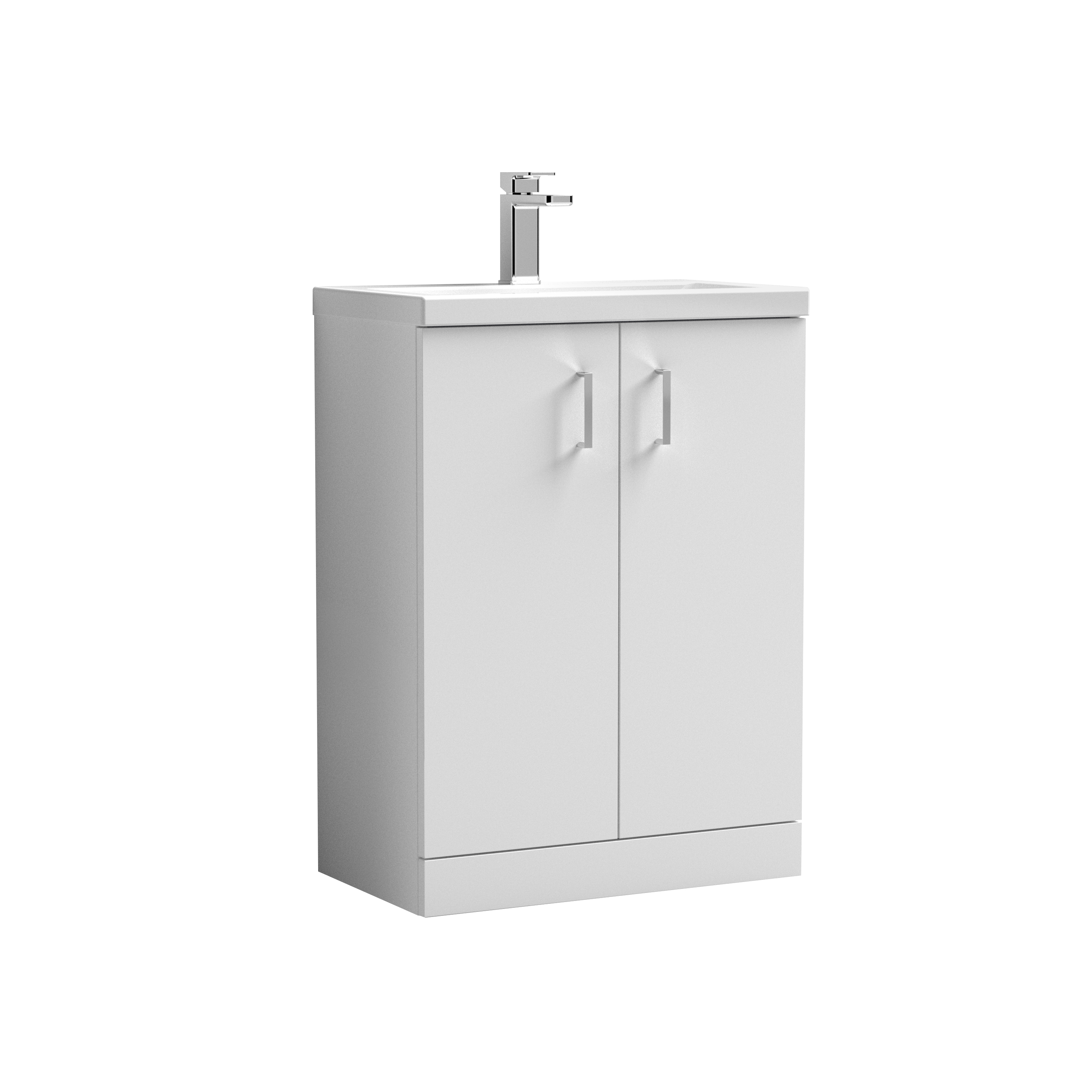 Nuie Arno Compact Gloss White 600mm Floor Standing 2 Door Vanity Unit and Ceramic Basin PAL027E