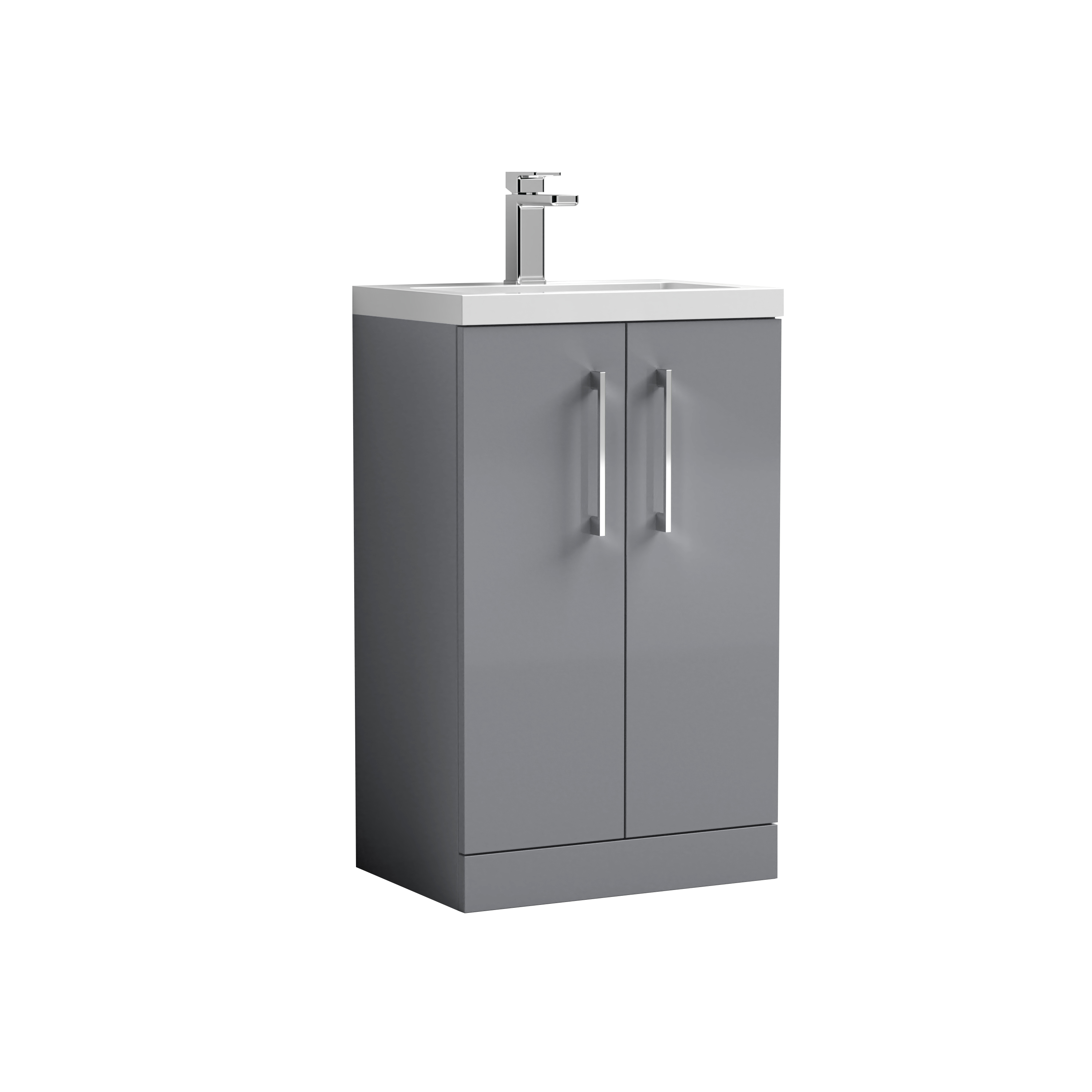 Nuie Arno Compact Satin Grey 500mm Floor Standing 2 Door Vanity Unit and Polymarble Basin PAL030