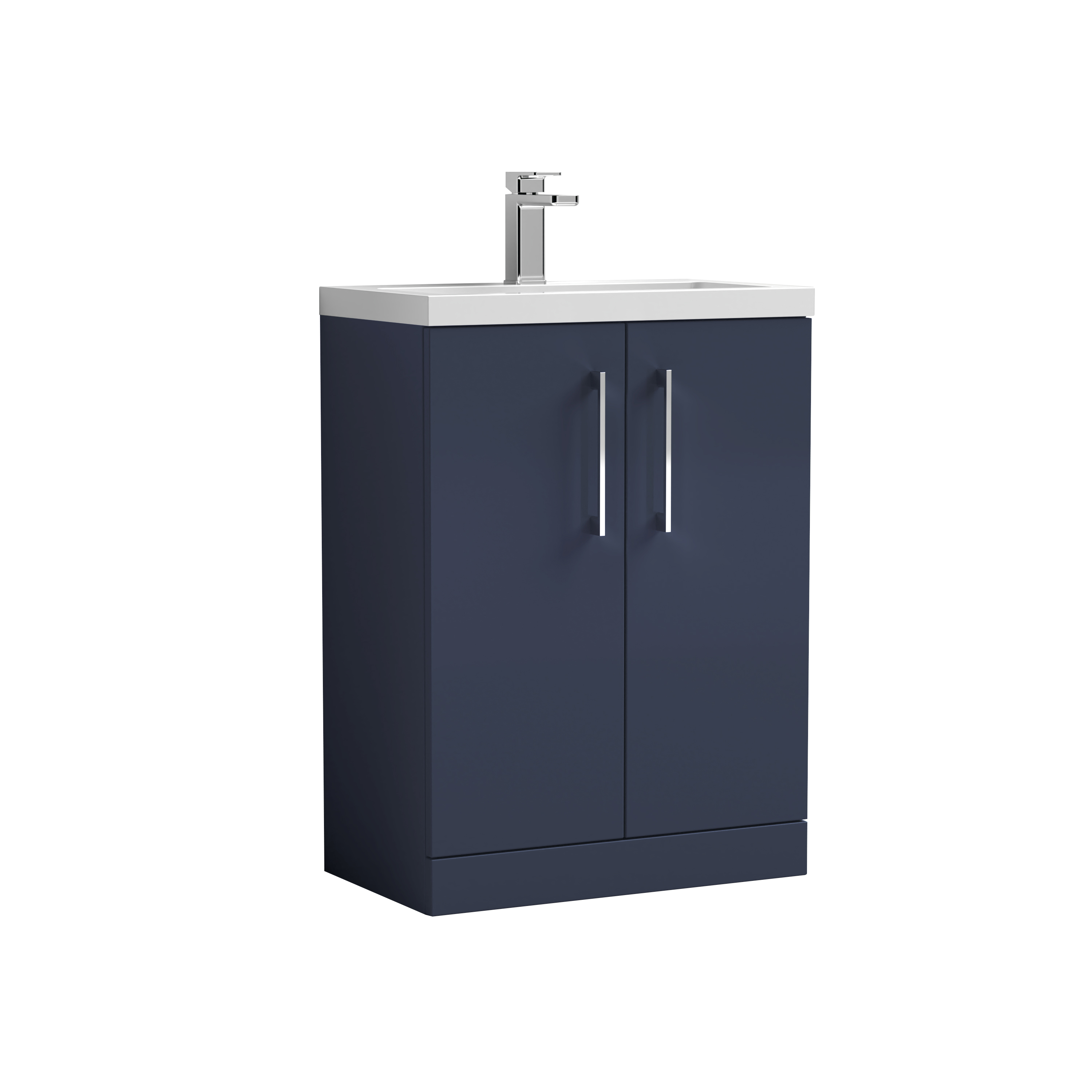 Nuie Arno Compact Midnight Blue 600mm Floor Standing 2 Door Vanity Unit and Ceramic Basin PAL035E
