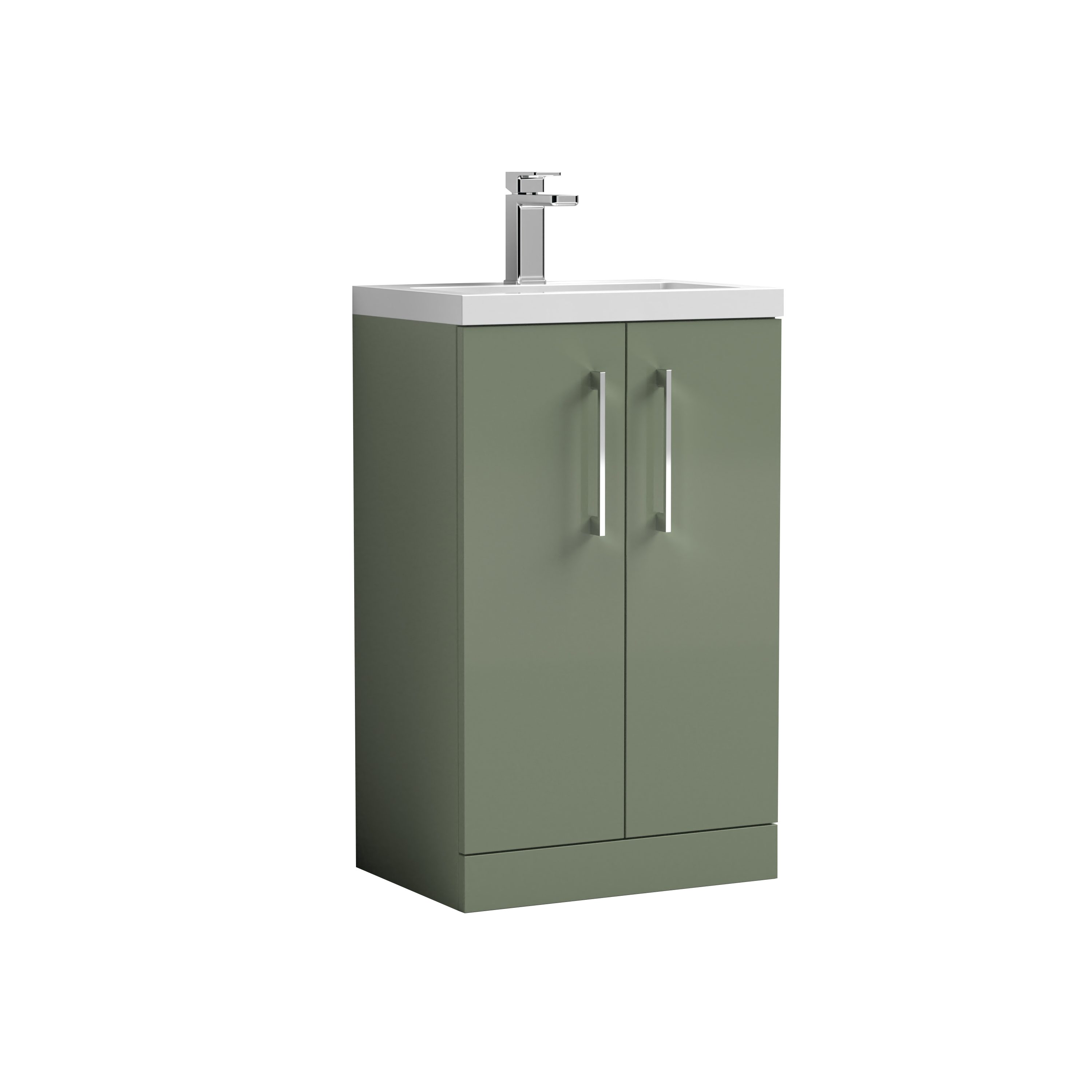 Nuie Arno Compact Satin Green 500mm Floor Standing 2 Door Vanity Unit and Polymarble Basin PAL118