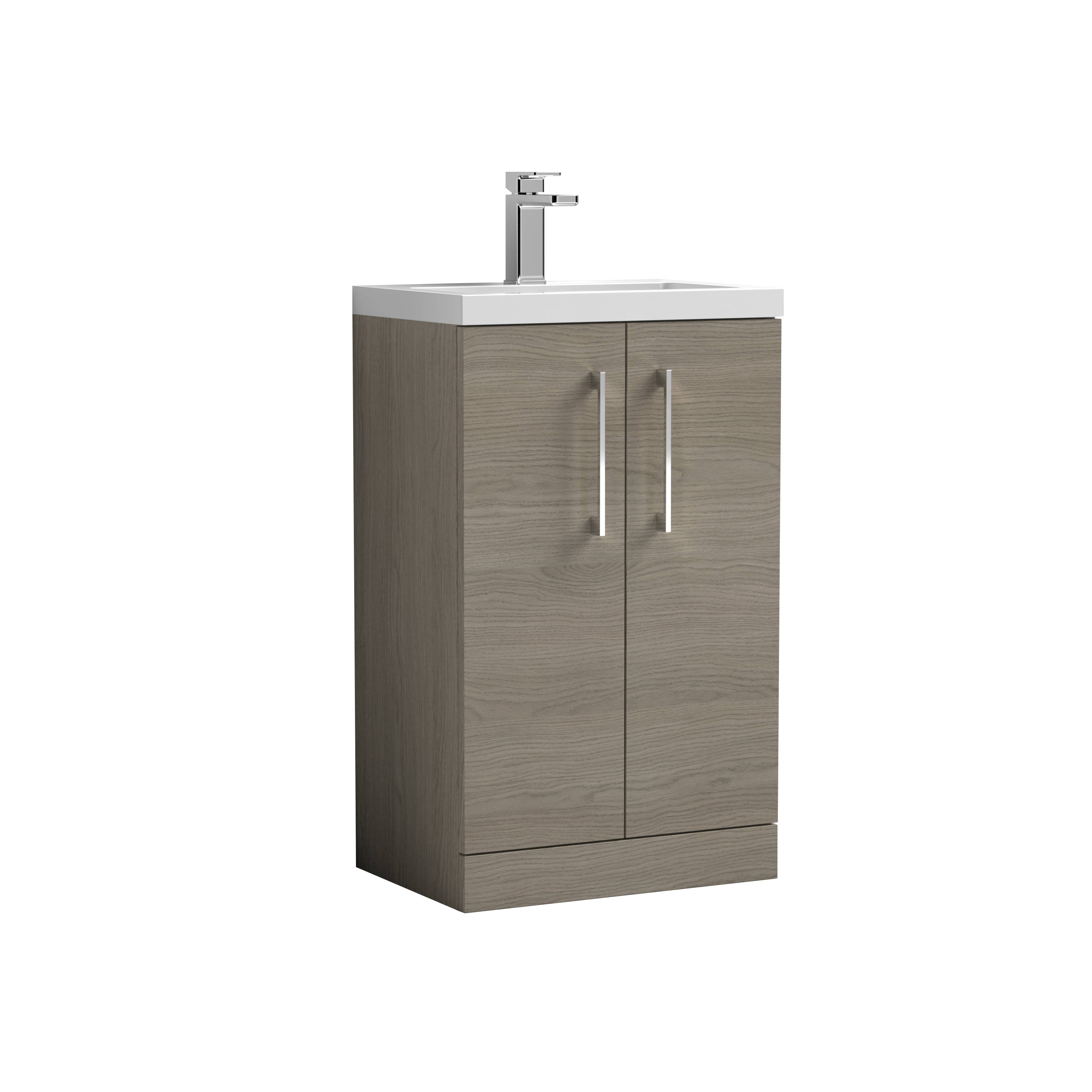 Nuie Arno Compact Solace Oak 500mm Floor Standing 2 Door Vanity Unit and Ceramic Basin PAL122E