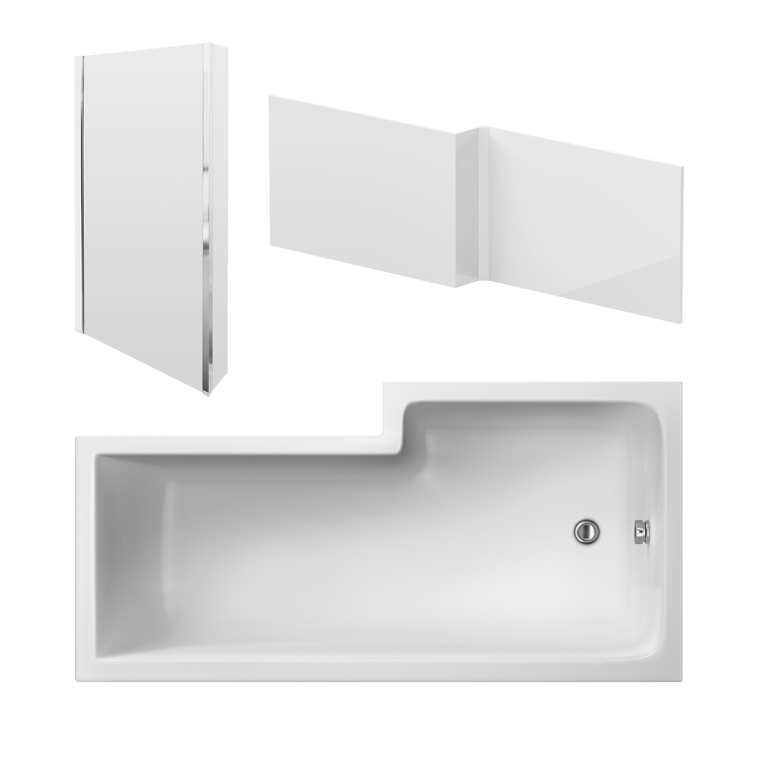 Nuie Shower Bath White 1800mm Left Hand Square Set SBATH15