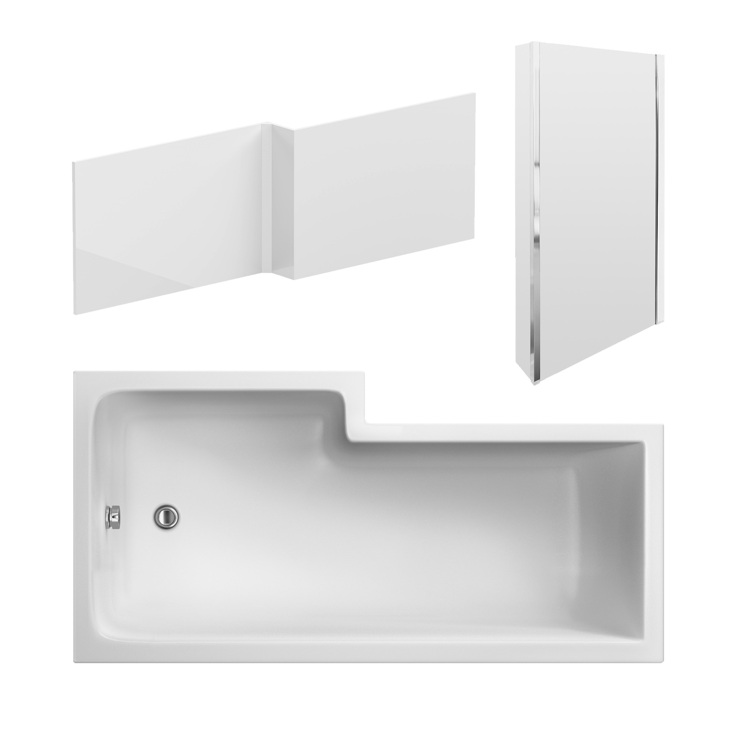 Nuie Shower Bath White 1800mm Right Hand Square Set SBATH16