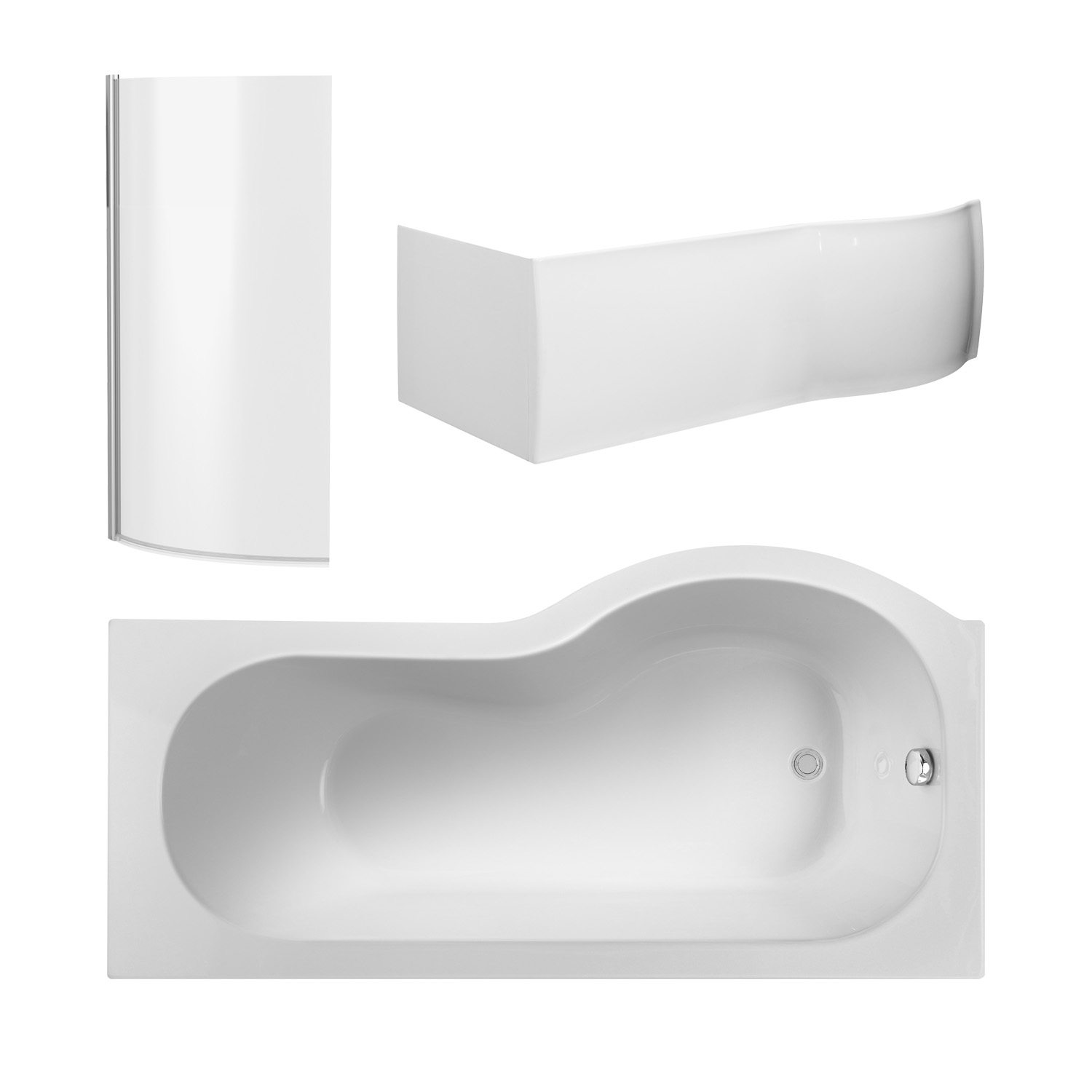 Nuie Shower Bath White 1700mm Left Hand P shaped Set SBATH22