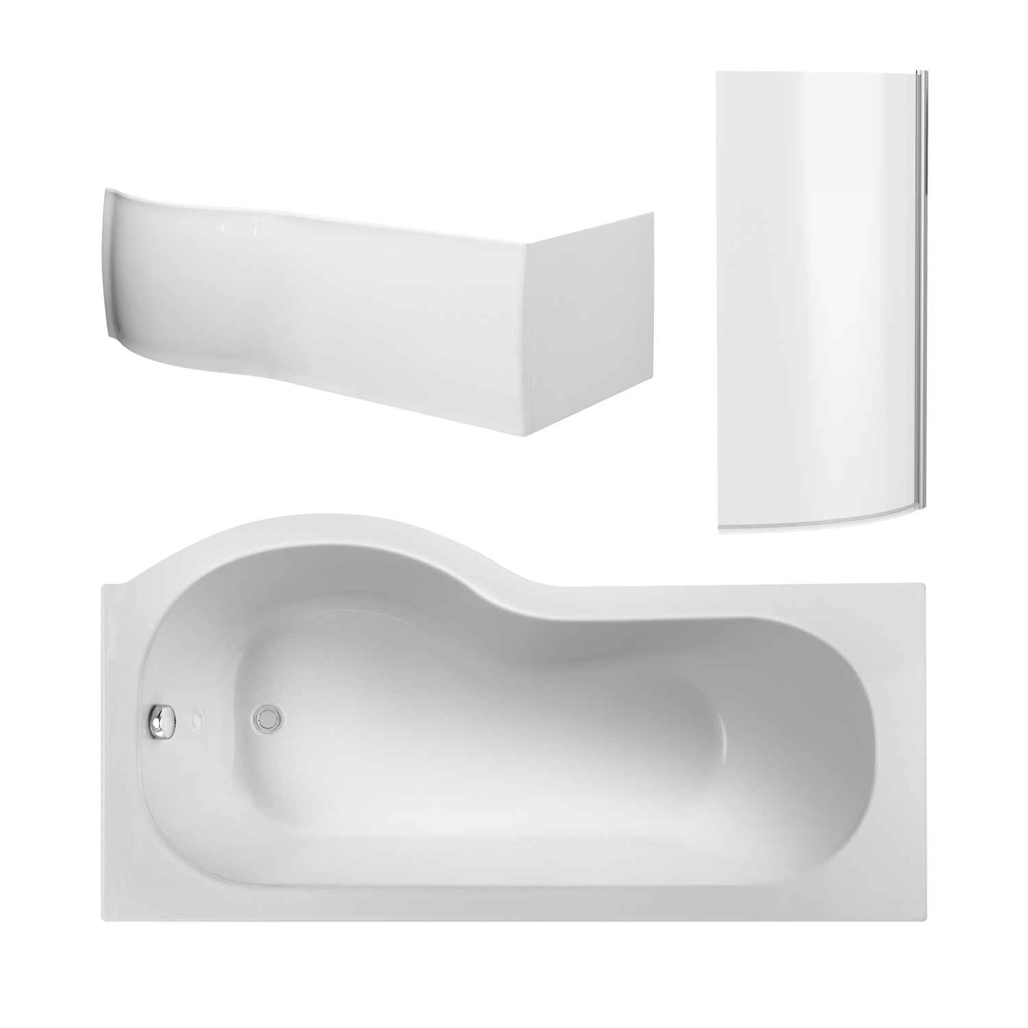 Nuie Shower Bath White 1500mm Right Hand P shaped Set SBATH25