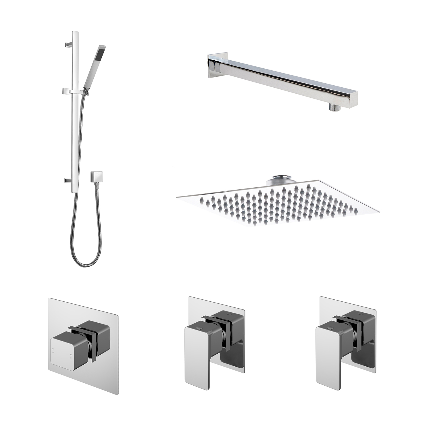 Nuie Windon Chrome 2 Outlet Shower Bundle with Stop Tap and Diverter SBS129ST2