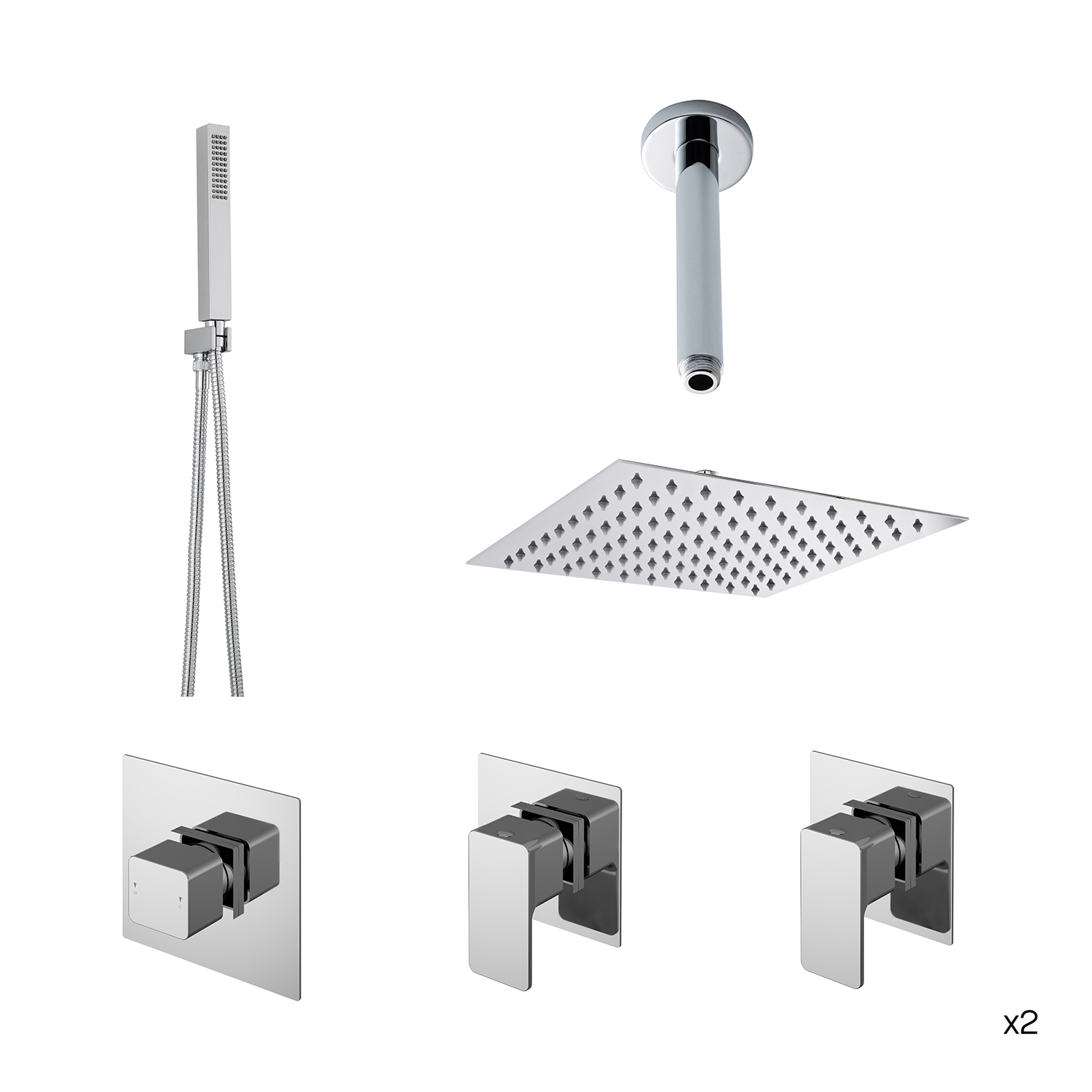 Nuie Windon Chrome 2 Outlet Double Shower Bundle SBS132ST2