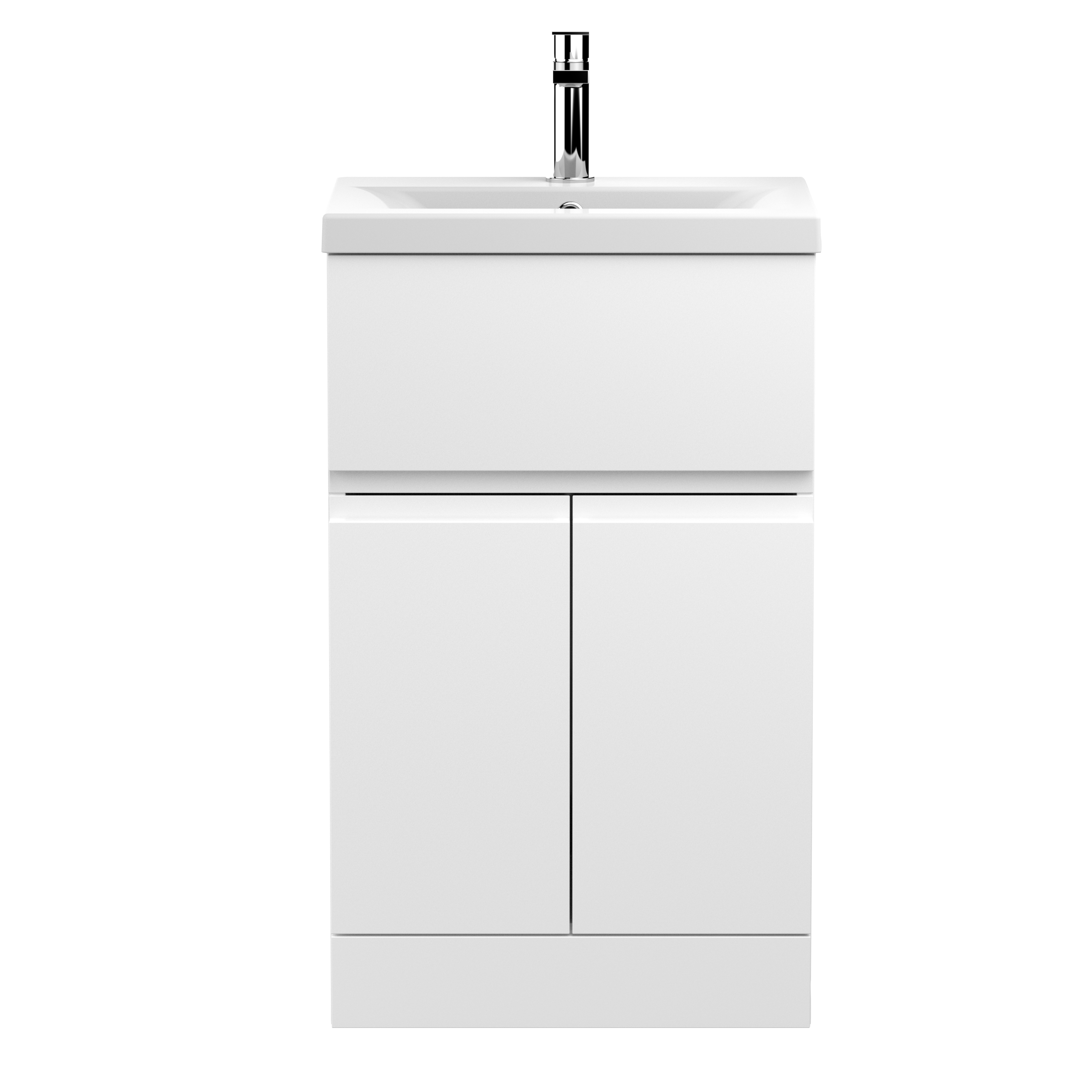 Hudson Reed Urban Satin White 500mm Floor Standing 2 Door Drawer Vanity Unit and Mid Edge Ceramic Basin URB101A