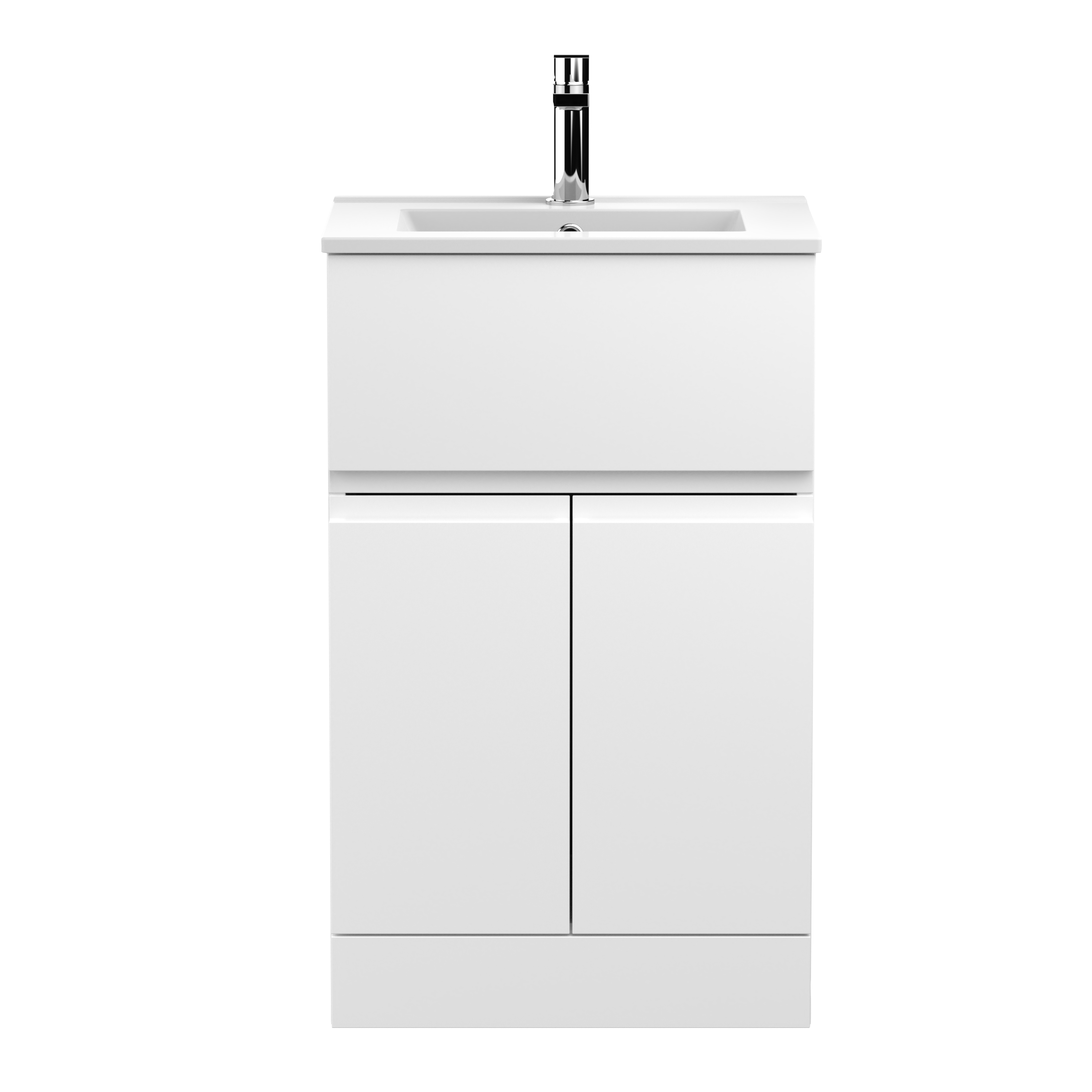 Hudson Reed Urban Satin White 500mm Floor Standing 2 Door Drawer Vanity Unit and Minimalist Basin URB101B