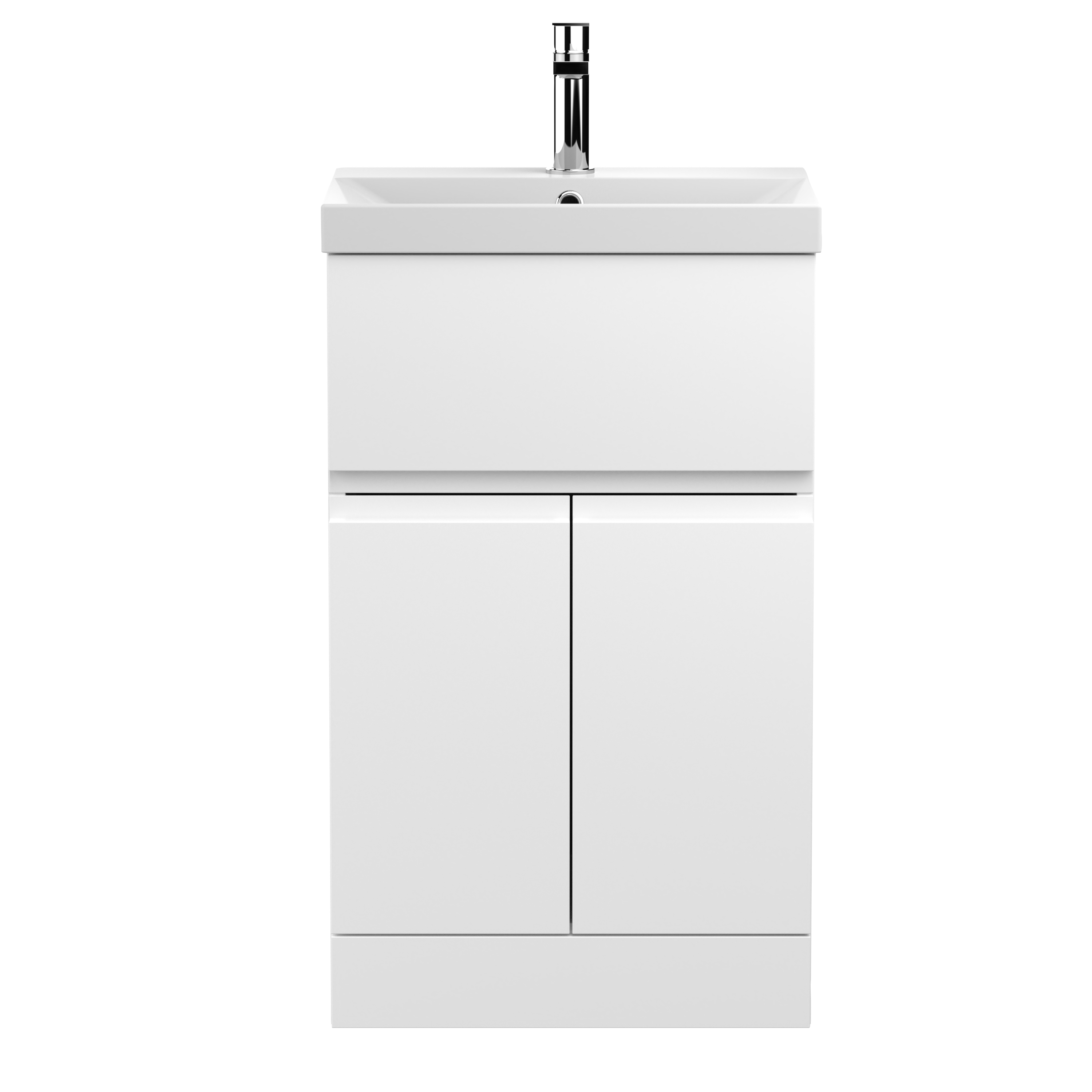 Hudson Reed Urban Satin White 500mm Floor Standing 2 Door Drawer Vanity Unit and Thin Edge Basin URB101D