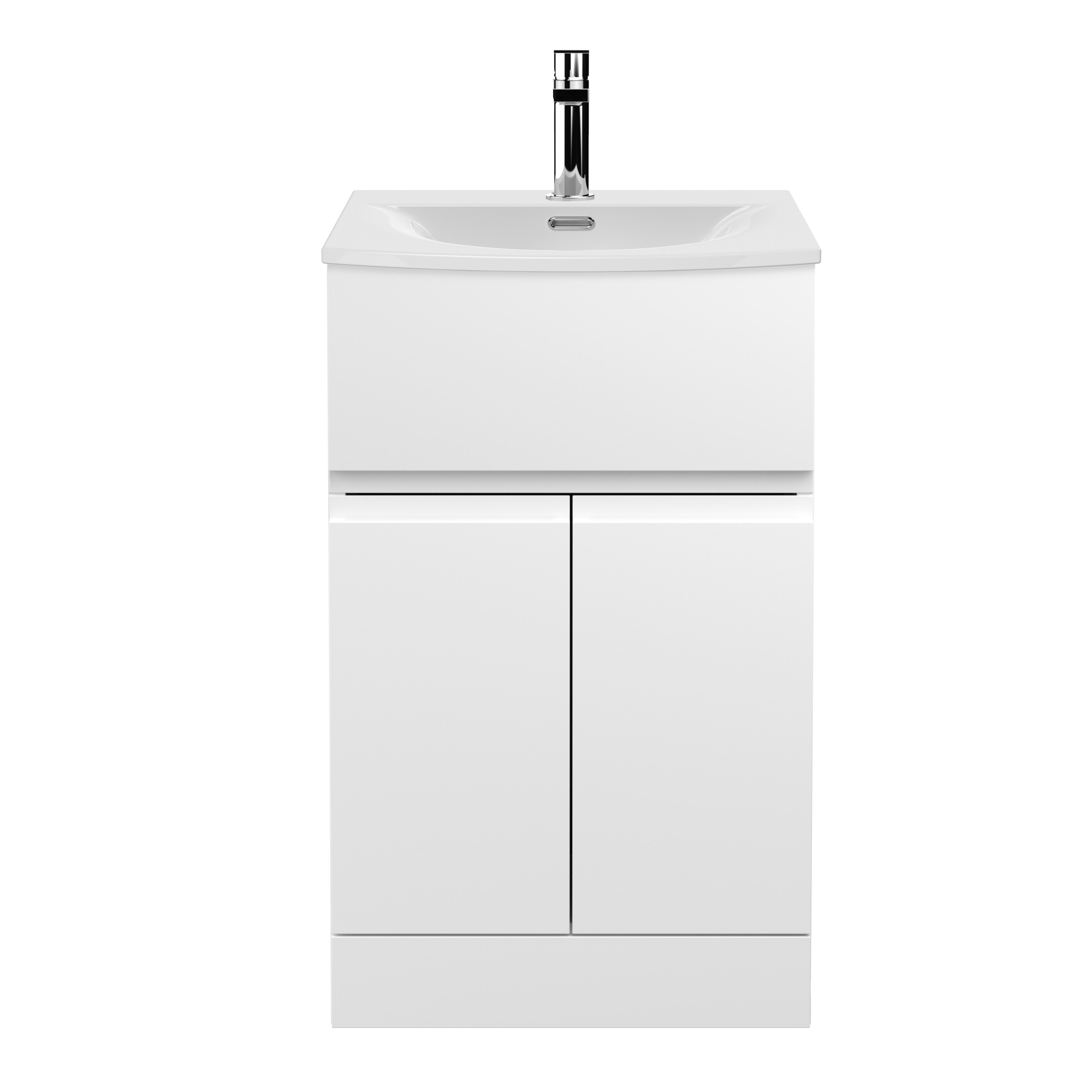 Hudson Reed Urban Satin White 500mm Floor Standing 2 Door Drawer Vanity Unit and Curved Ceramic Basin URB101G
