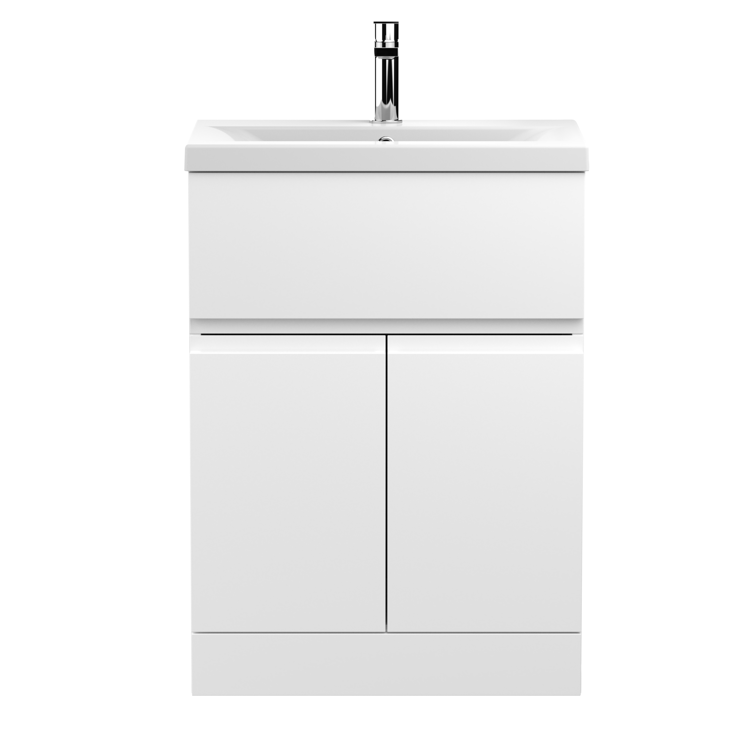 Hudson Reed Urban Satin White 600mm Floor Standing 2 Door Drawer Vanity Unit and Mid Edge Ceramic Basin URB103A