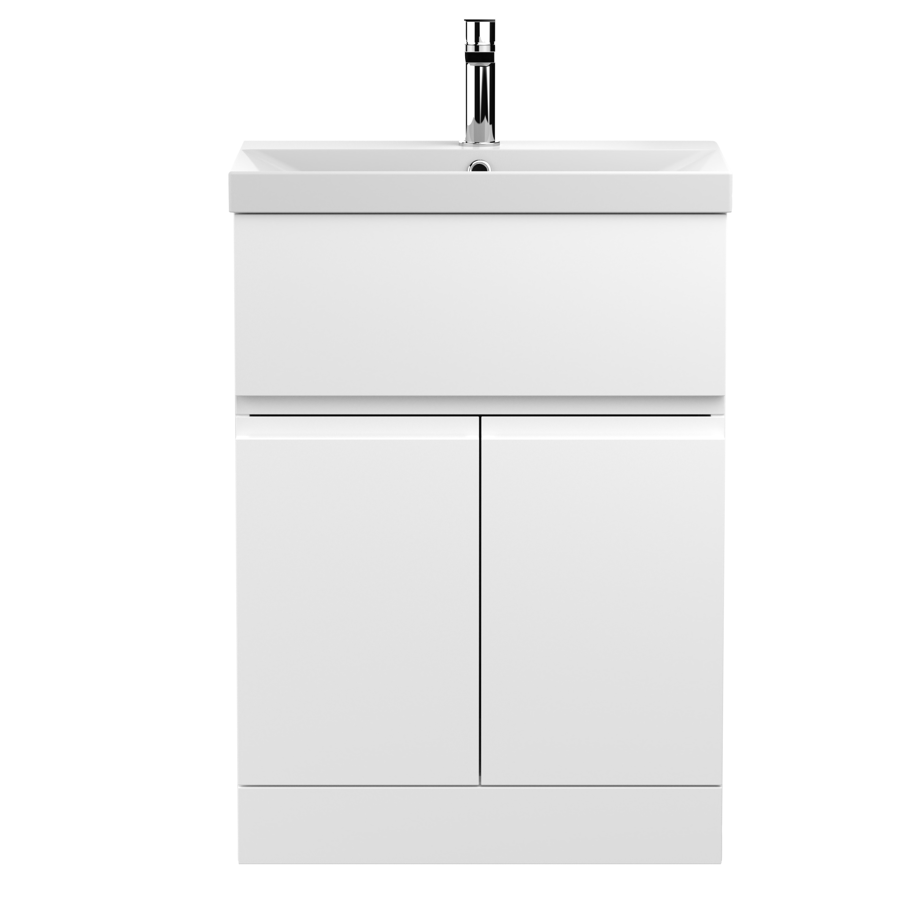 Hudson Reed Urban Satin White 600mm Floor Standing 2 Door Drawer Vanity Unit and Thin Edge Basin URB103D
