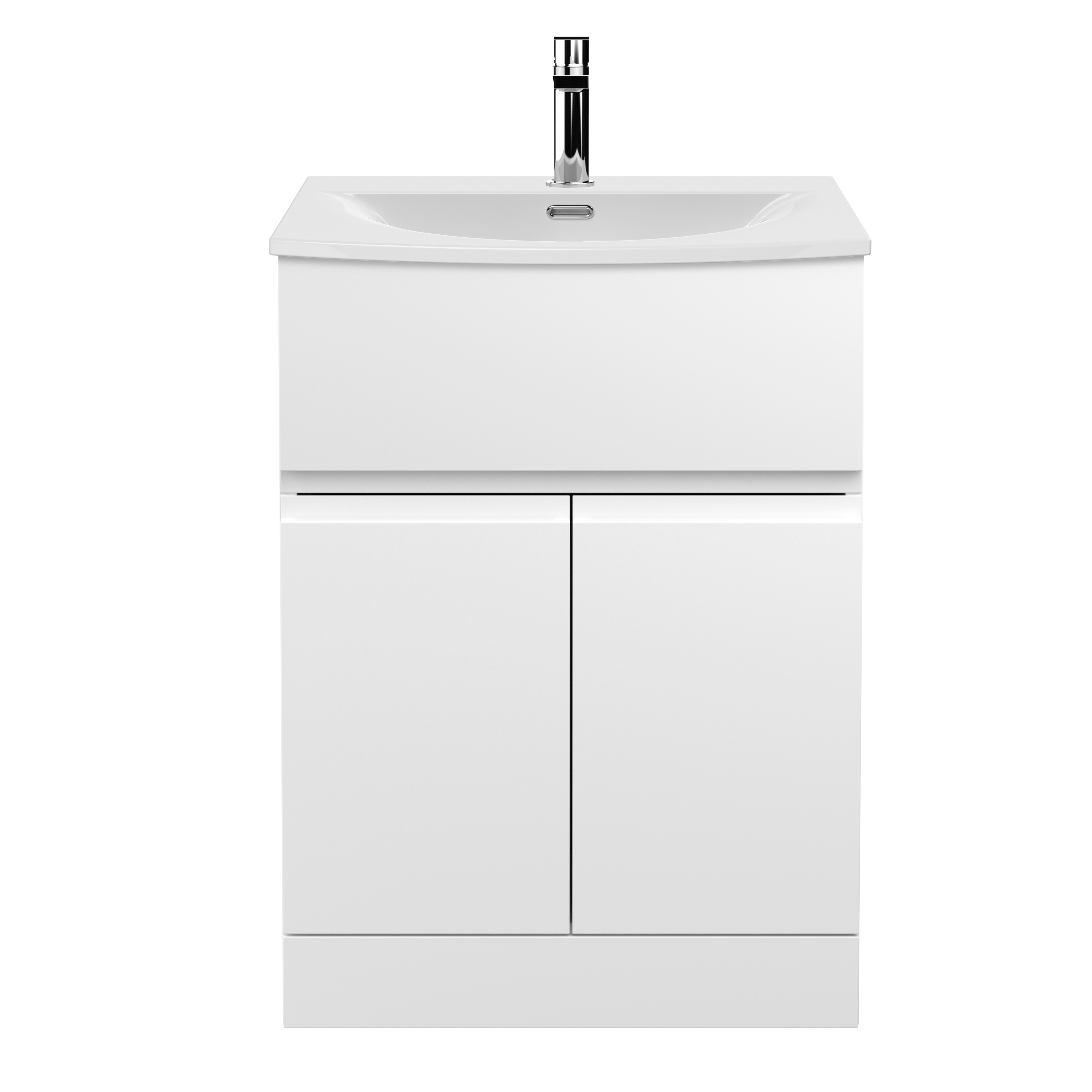 Hudson Reed Urban Satin White 600mm Floor Standing 2 Door Drawer Vanity Unit and Curved Ceramic Basin URB103G