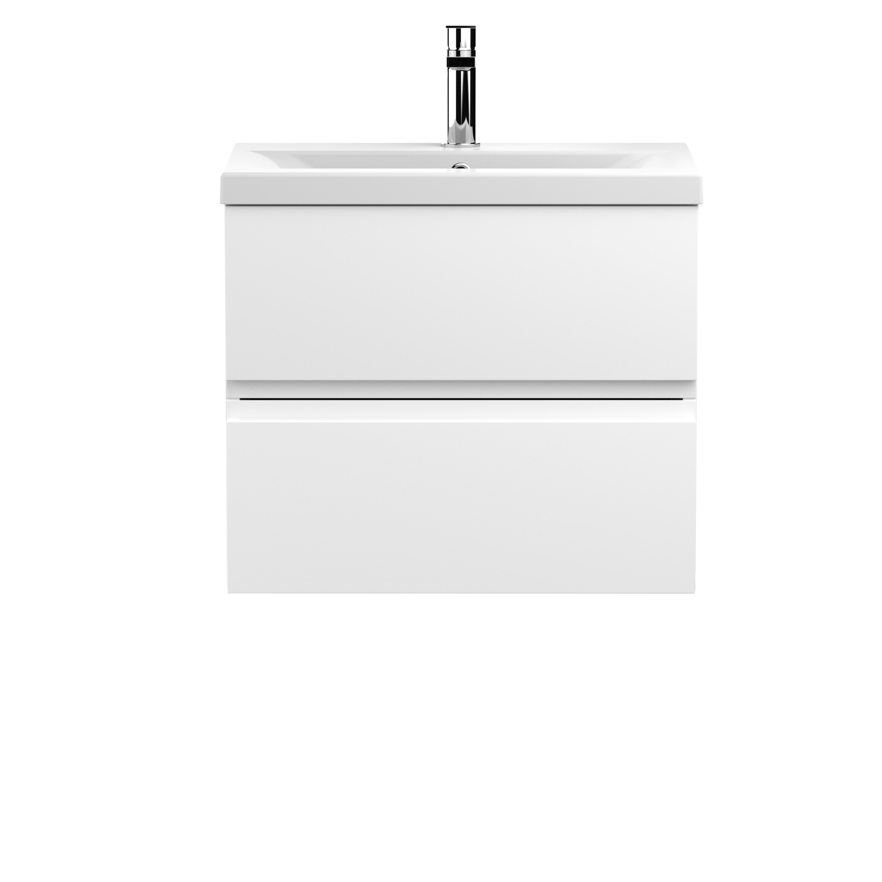 Hudson Reed Urban Satin White 600mm Wall Hung 2 Drawer Vanity Unit and Mid Edge Ceramic Basin URB104A