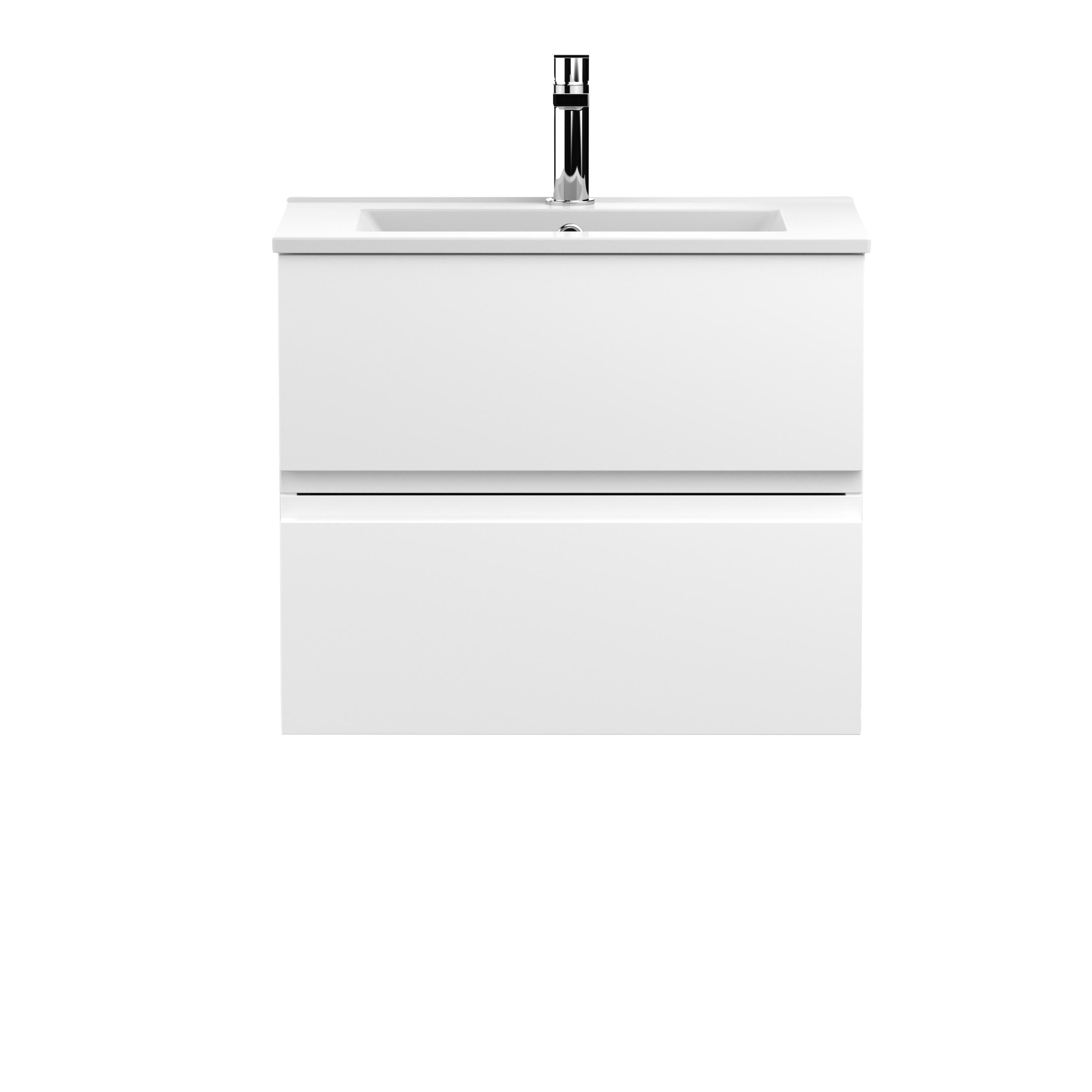 Hudson Reed Urban Satin White 600mm Wall Hung 2 Drawer Vanity Unit and Minimalist Basin URB104B