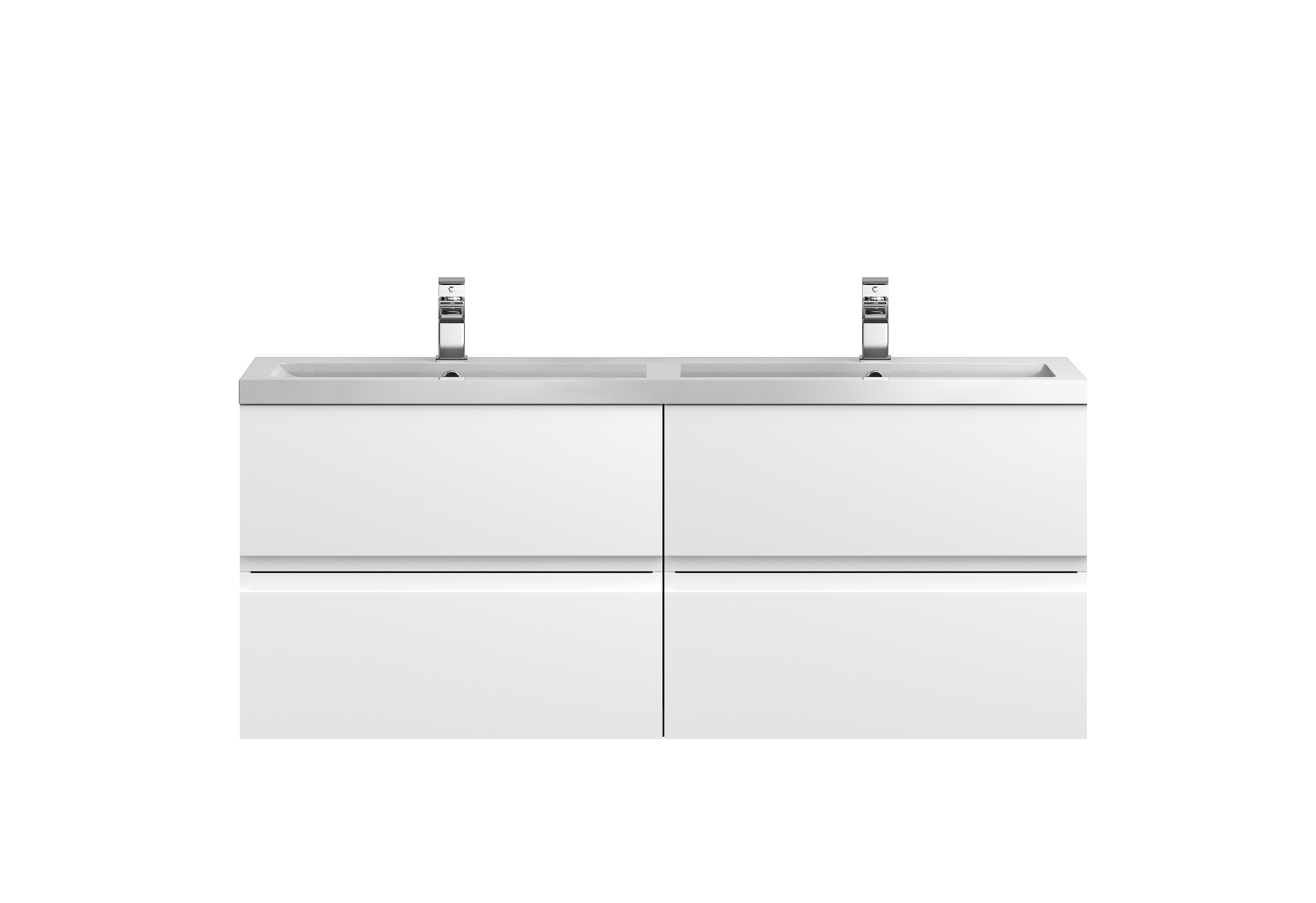 Hudson Reed Urban Satin White 1200 Wall Hung 4 Drawer Vanity Unit and Double Basin URB104C