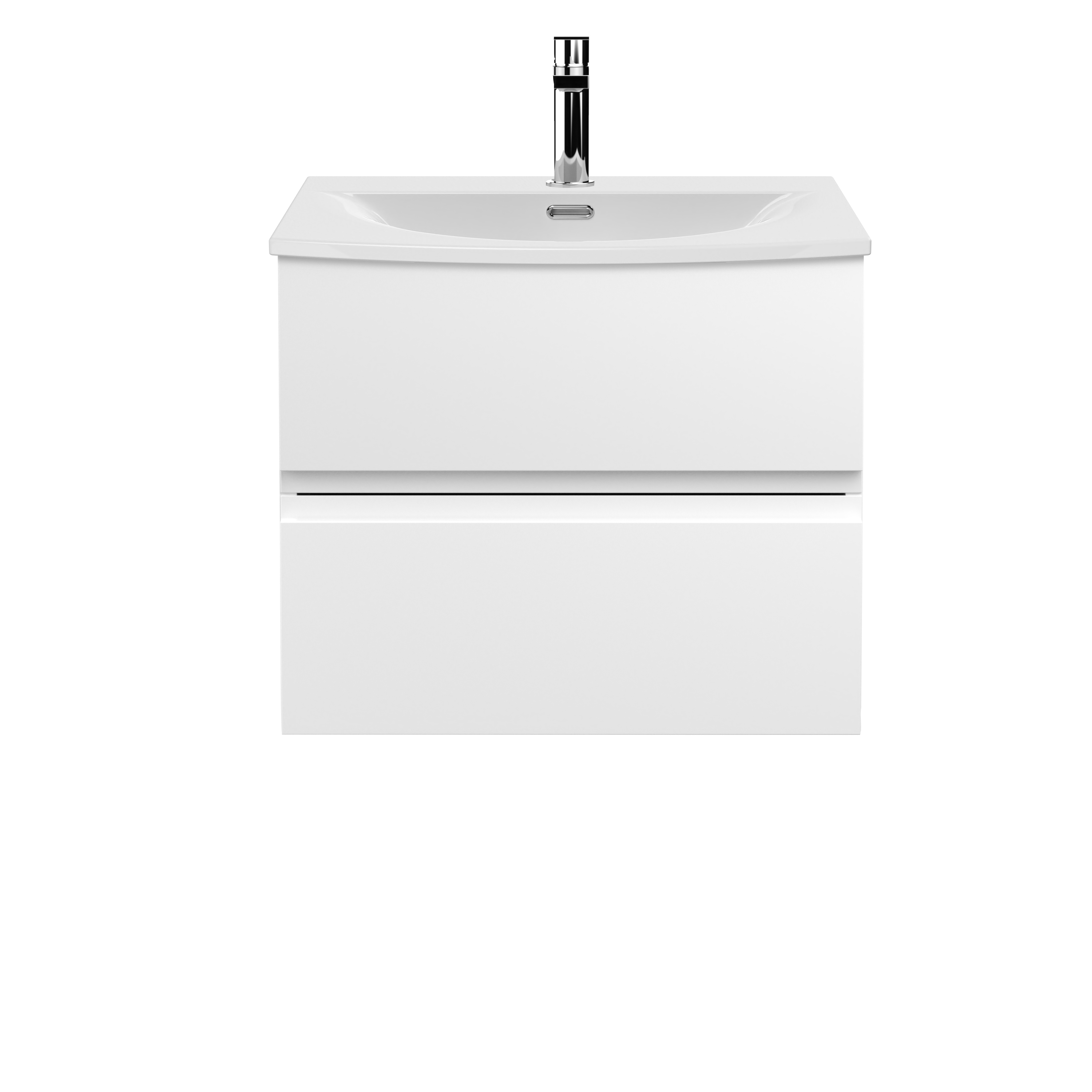 Hudson Reed Urban Satin White 600mm Wall Hung 2 Drawer Vanity Unit and Curved Ceramic Basin URB104G