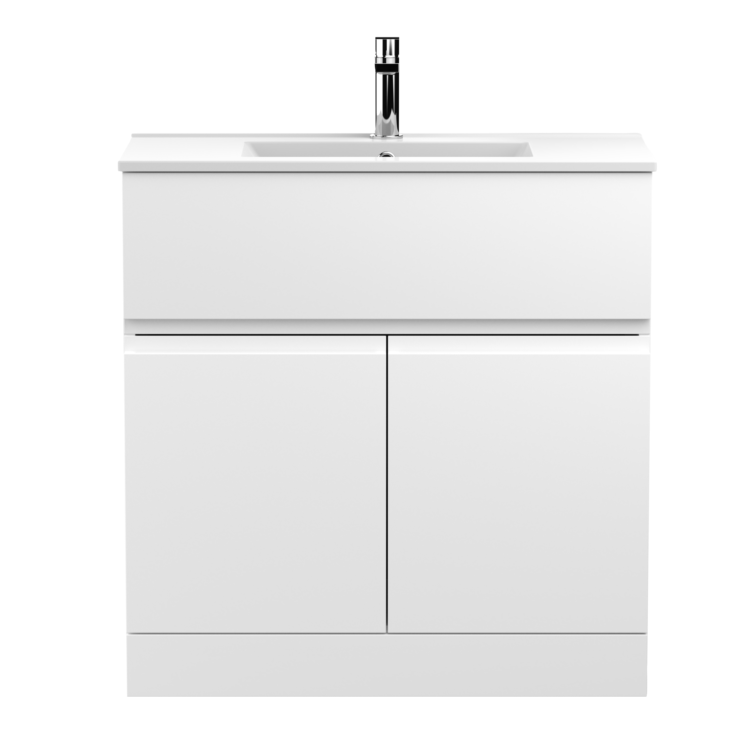 Hudson Reed Urban Satin White 800mm Floor Standing 2 Door Vanity Unit and Minimalist Basin URB105B