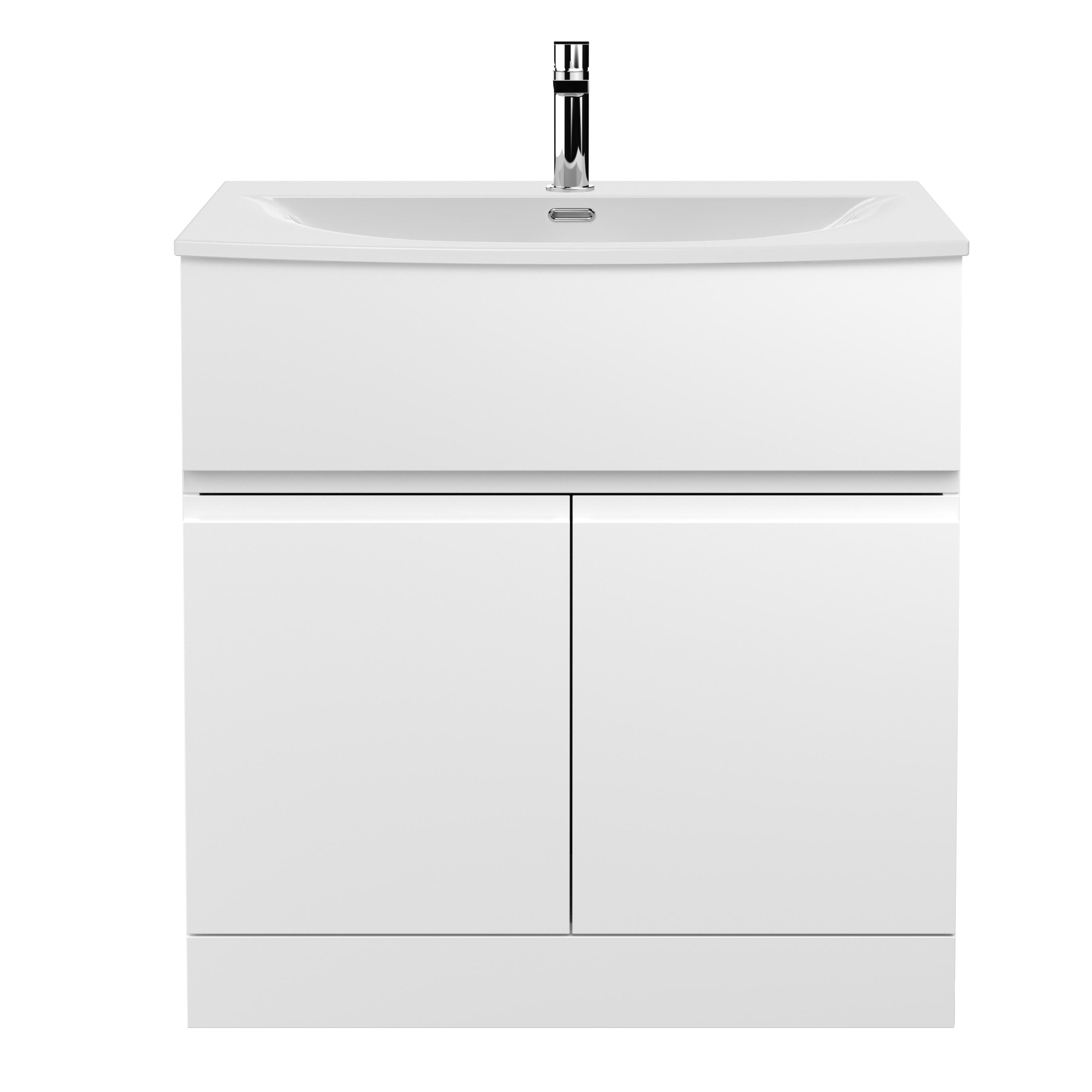 Hudson Reed Urban Satin White 800mm Floor Standing 2 Door Vanity Unit and Curved Ceramic Basin URB105G