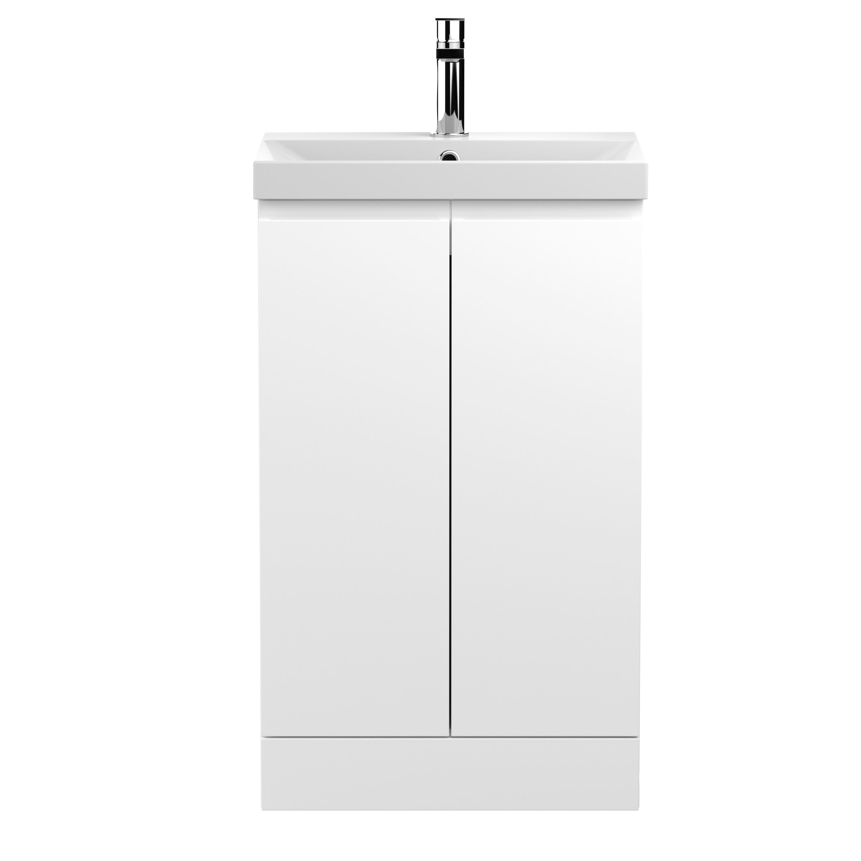 Hudson Reed Urban Satin White 500mm Floor Standing 2 Door Vanity Unit and Thin Edge Basin URB107D