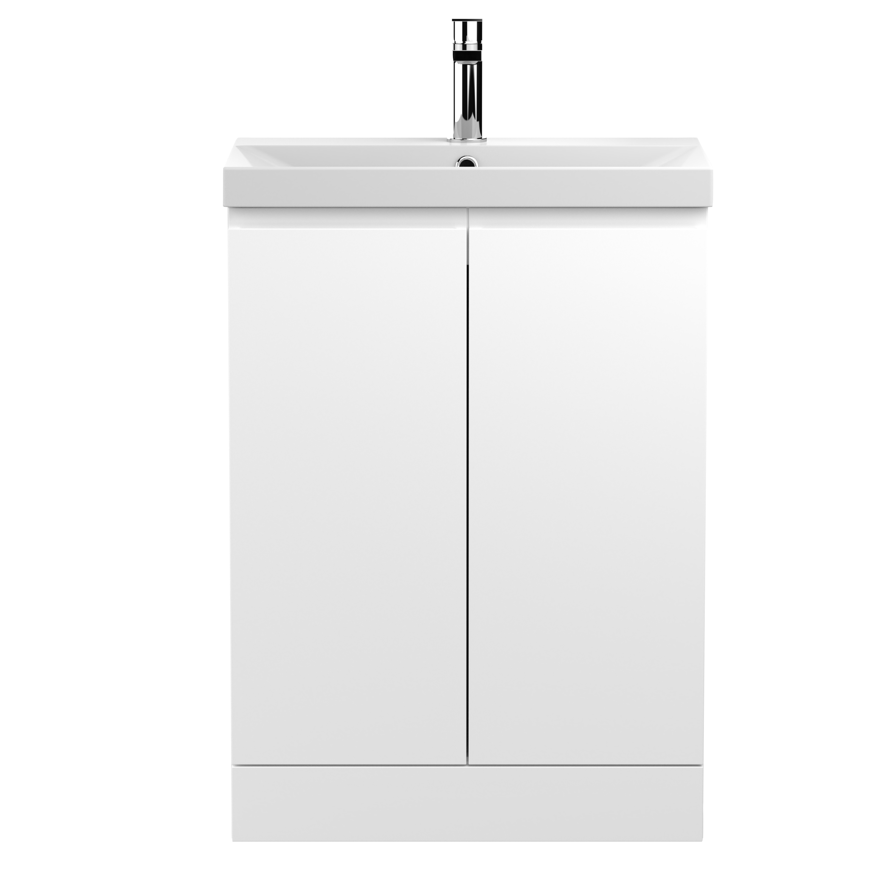 Hudson Reed Urban Satin White 600mm Floor Standing 2 Door Vanity Unit and Thin Edge Basin URB108D